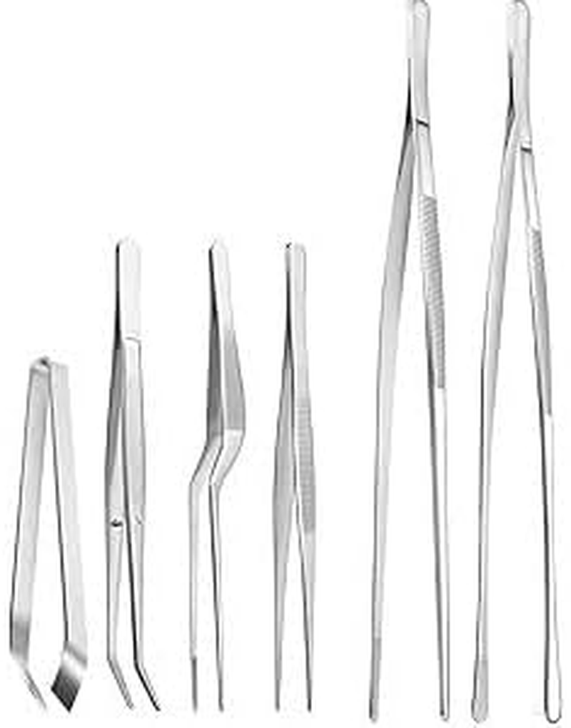 Professional 6 Pcs Stainless Steel Cooking Tweezer Tongs Set for Chef, Seafood, BBQ Etc, 12"And 6.3" image number 1