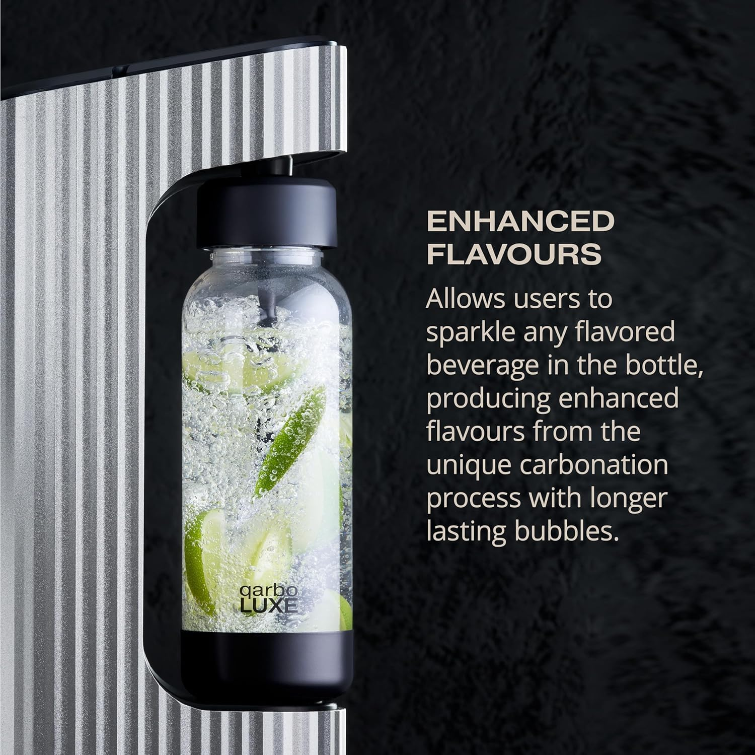 Twenty39 Qarbo LUXE Premium Sparkling Water Maker Machine - Soda Beverage Carbonator for Home, Seltzer & Carbonated Beverage Dispenser, Water Carbonation Fizz Maker (Amalfi Silver) image number 6
