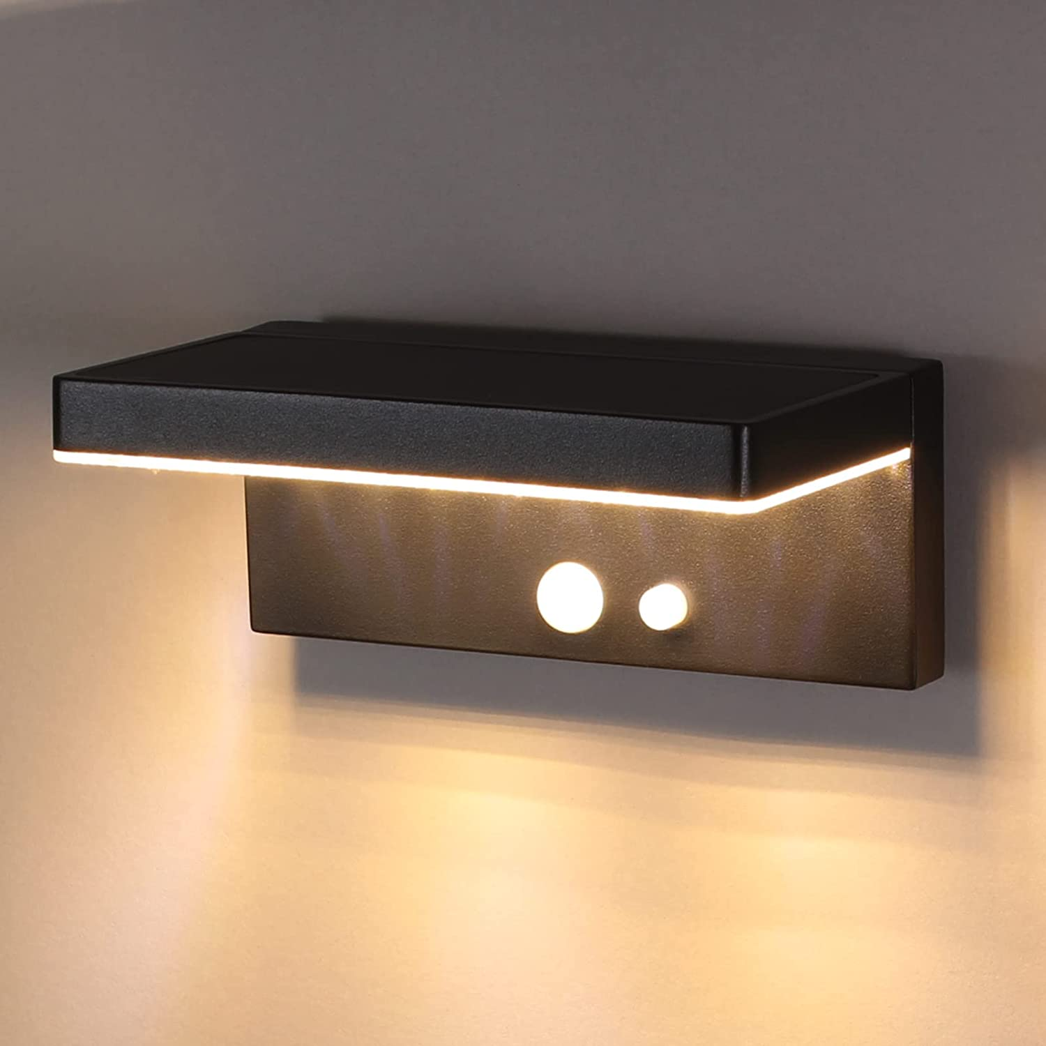 Solar Outdoor Wall Light, DAWALIGHT Motion Sensor with 3 Lighting Modes 3000K Ip44 Waterproof, Solar Light Patio Porch Decoration Aluminum Black image number 3