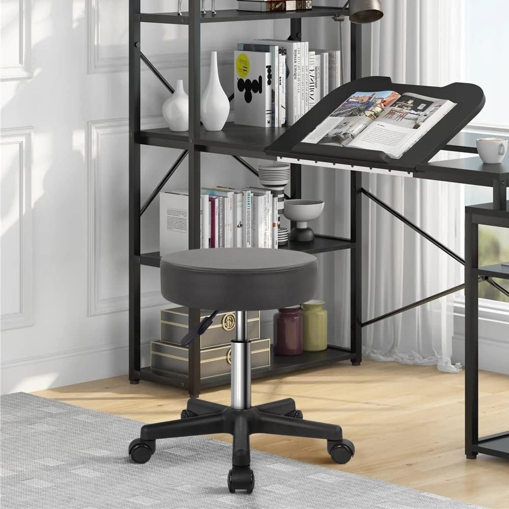 KKTONER round Rolling Stool PU Leather Height Adjustable Swivel Drafting Work SPA Salon Stools Chair with Wheels Gray image number 3