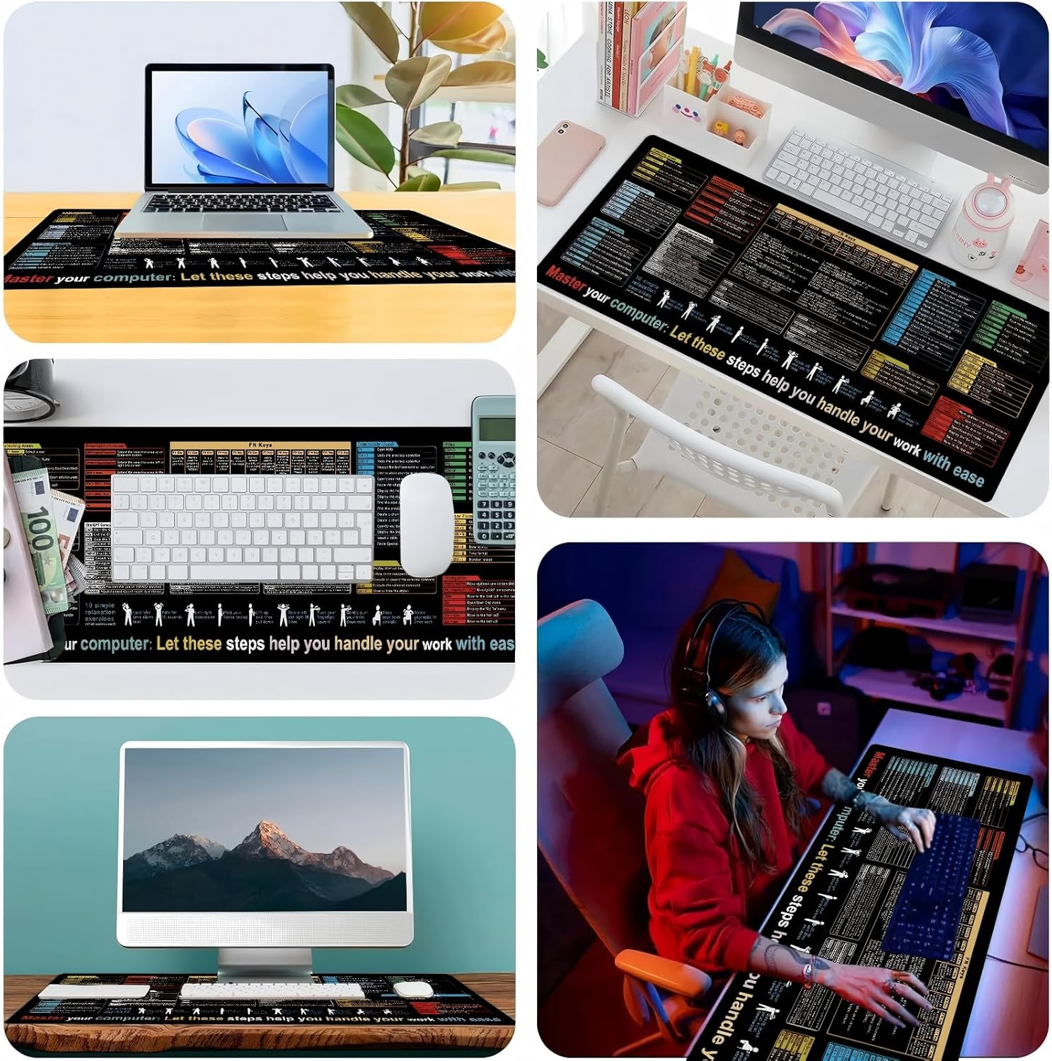 Waterproof Mouse Pad, 80 X 30 CM Excel Shortcut Keys Mouse Pads, Contains 9 Major Excel Function Modules and Common Functions, Large XL Mouse Pad Gaming, PC Office Spreadsheet Keyboard Mat image number 3