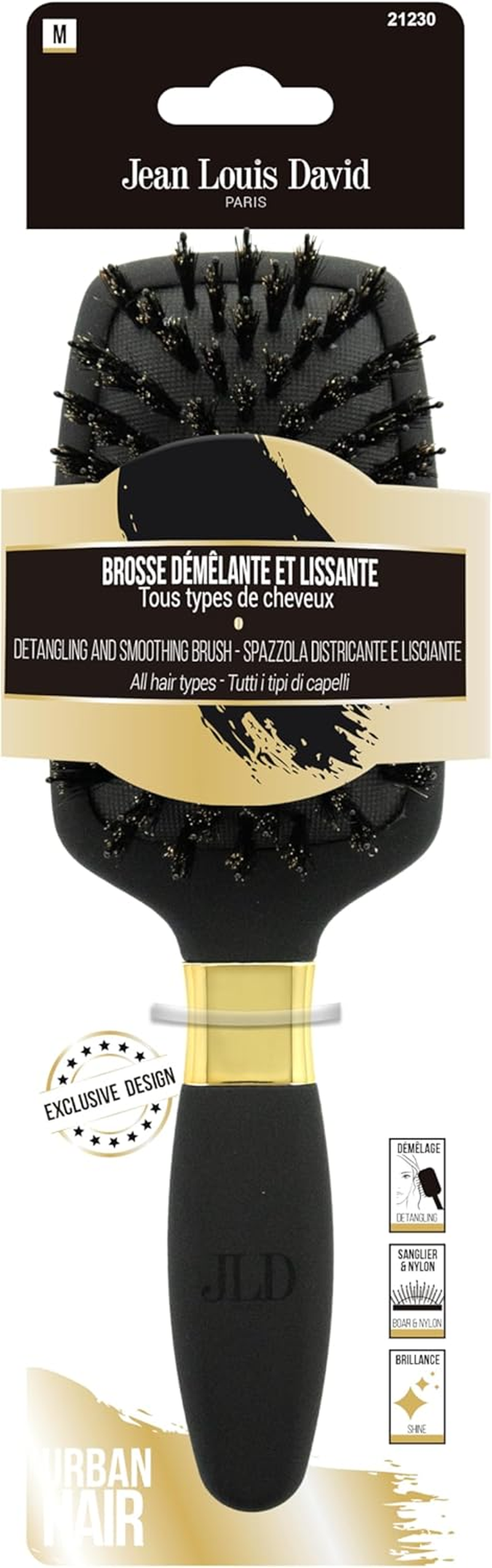 Jean Louis David Detangling Hair Brush - Mixed Nylon and Boar Bristles - Random Colours - Gold or Silver image number 2