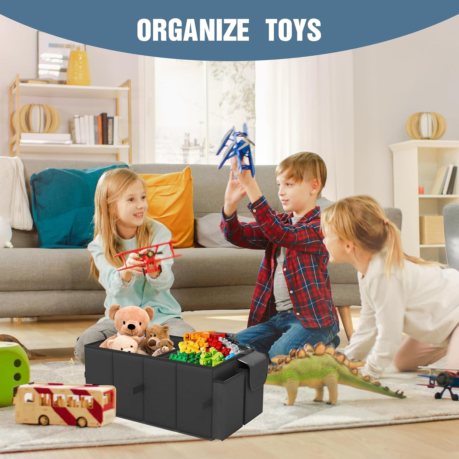 Car Boot Organiser, Car Organiser Box, Foldable Trunk Storage Bag for Storing Car Accessories, Tools, Sundries, with Two Compartments, Black, 22"X13"X11"