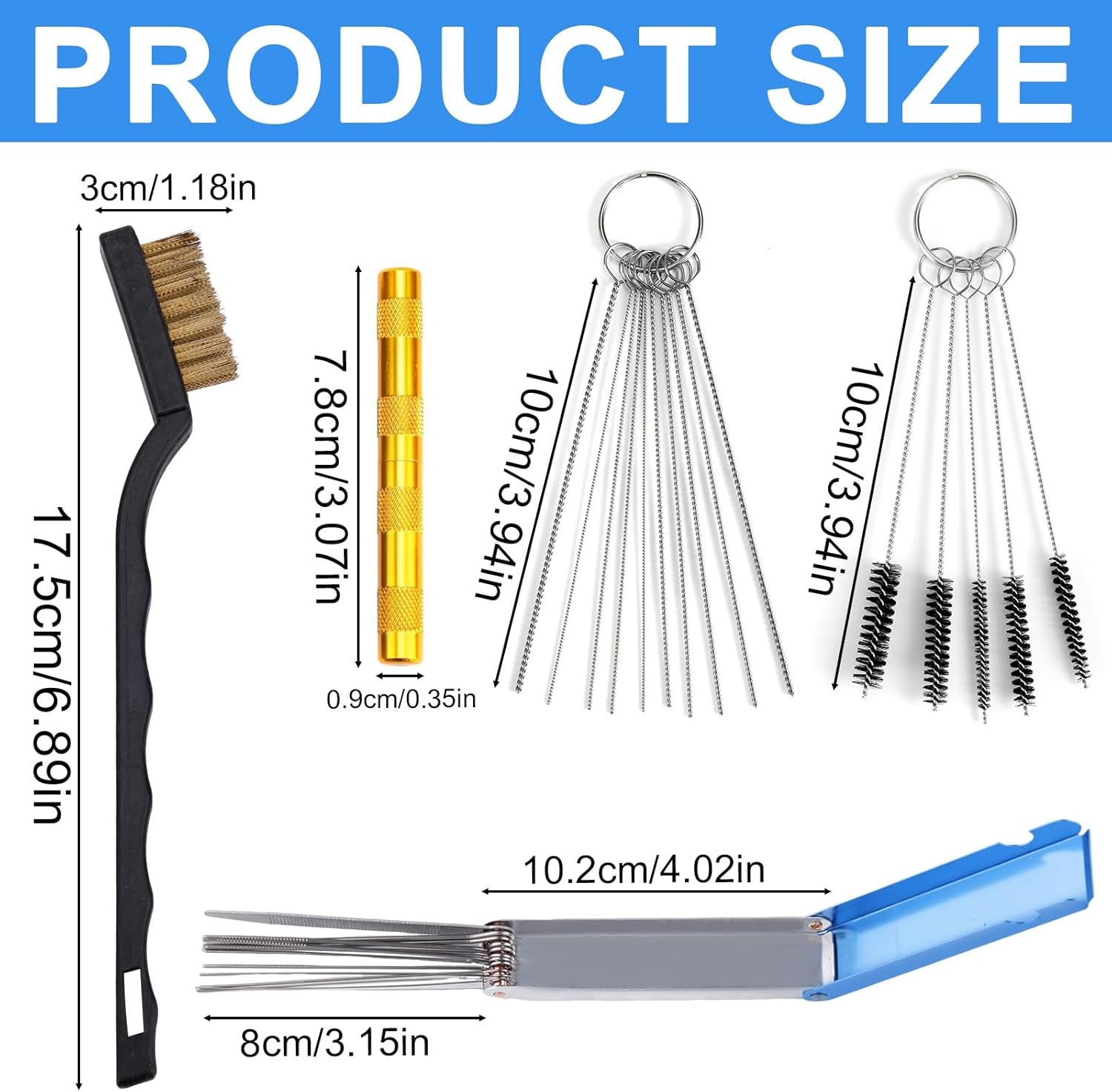 Carburetor Cleaning Kit, Includes 1 Single Head Brush 23 Needles 5 Nylon Brushes and 1 Scraper for Motorcycle ATV Chainsaw & Welder Maintenance image number 5