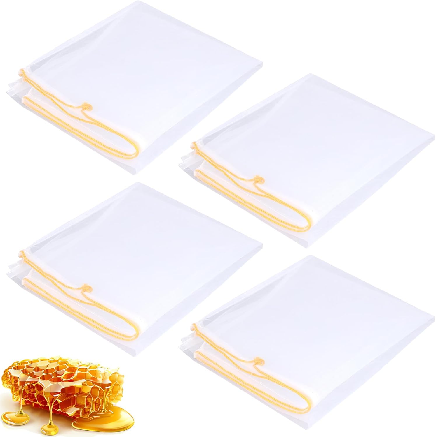 4Pcs Honey Filter Bag, 22.64X18.11 Inch Fine Mesh Nylon Strainer Bag with Adjustable Drawstring Reusable Honey Filter Cloth Nut Milk Bag Beginner Beekeeping Supplies for Farmers image number 2