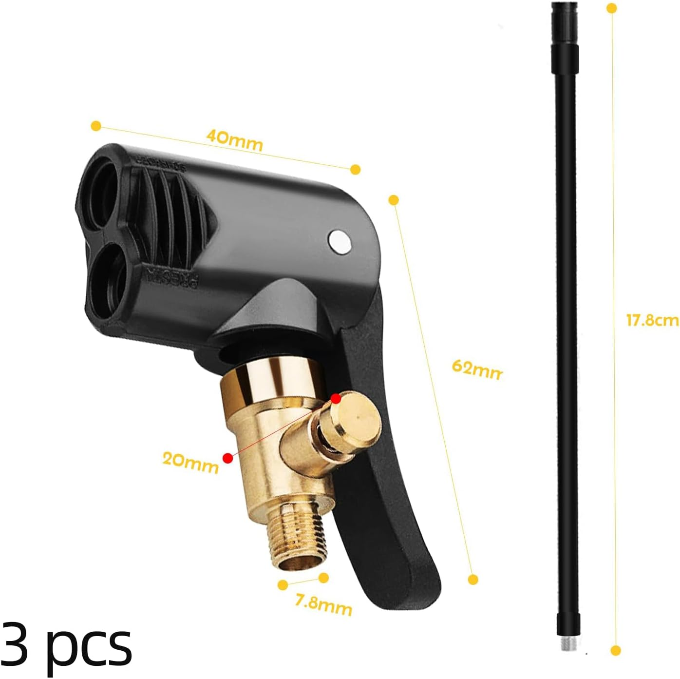 3Pack Double Bike Pump Head, Double Nozzle Bike Pump Adapter,Presta Valve Adapter, Suitable for Inflating Bicycles, Motorcycles and Cars image number 1