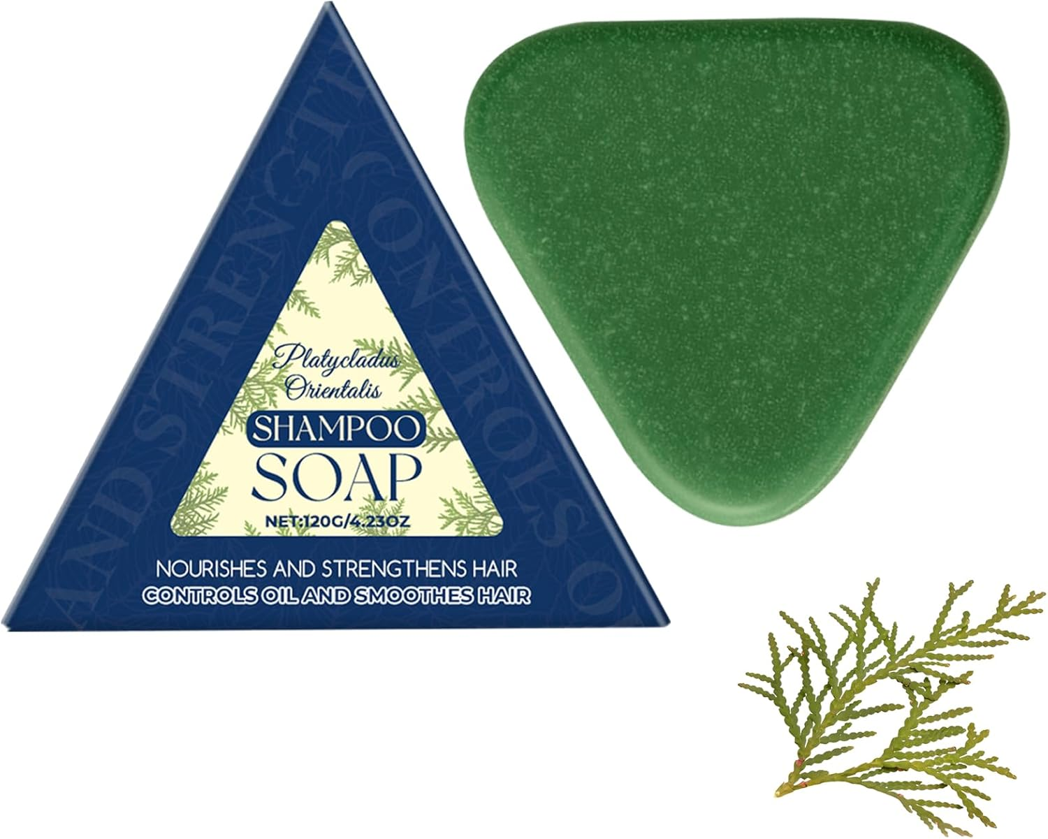 Nature Triangleted Shampoo Bar Hair Soap, Platycladus Orientalis Shampoo Soap, Gentle on Hair & Scalp for Women and Mens, Strengthens Smooths (1PCS)
