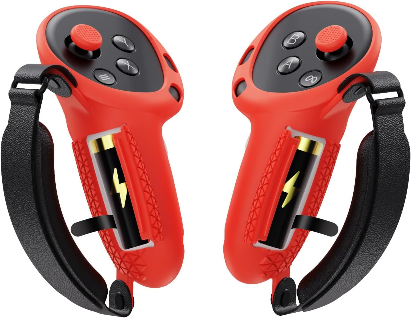 ZONEY Upgraded Controller Grips for Quest 3, Adjustable Hand Grips with Battery Openning and Foam Knuckle Straps, VR Protector Accessories Straps with Widen and Thicken Sponge (Black)