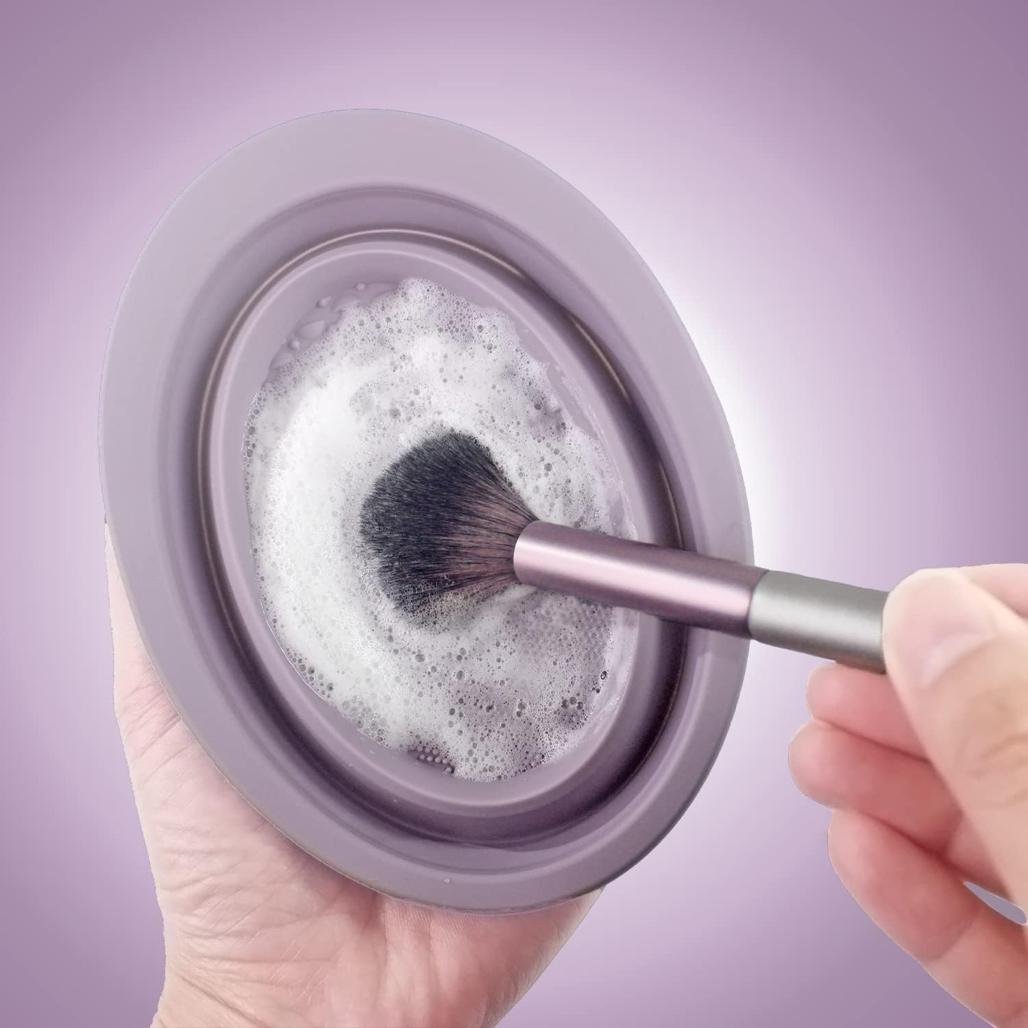 Makeup Brush Cleaning Mat Foldable Environmental Silicone Cleaning Bowl, Brush Cleaning Pad Easy Clean Girl Makeup Brush Cleaner Washing Tools (Purple, One Size) image number 5