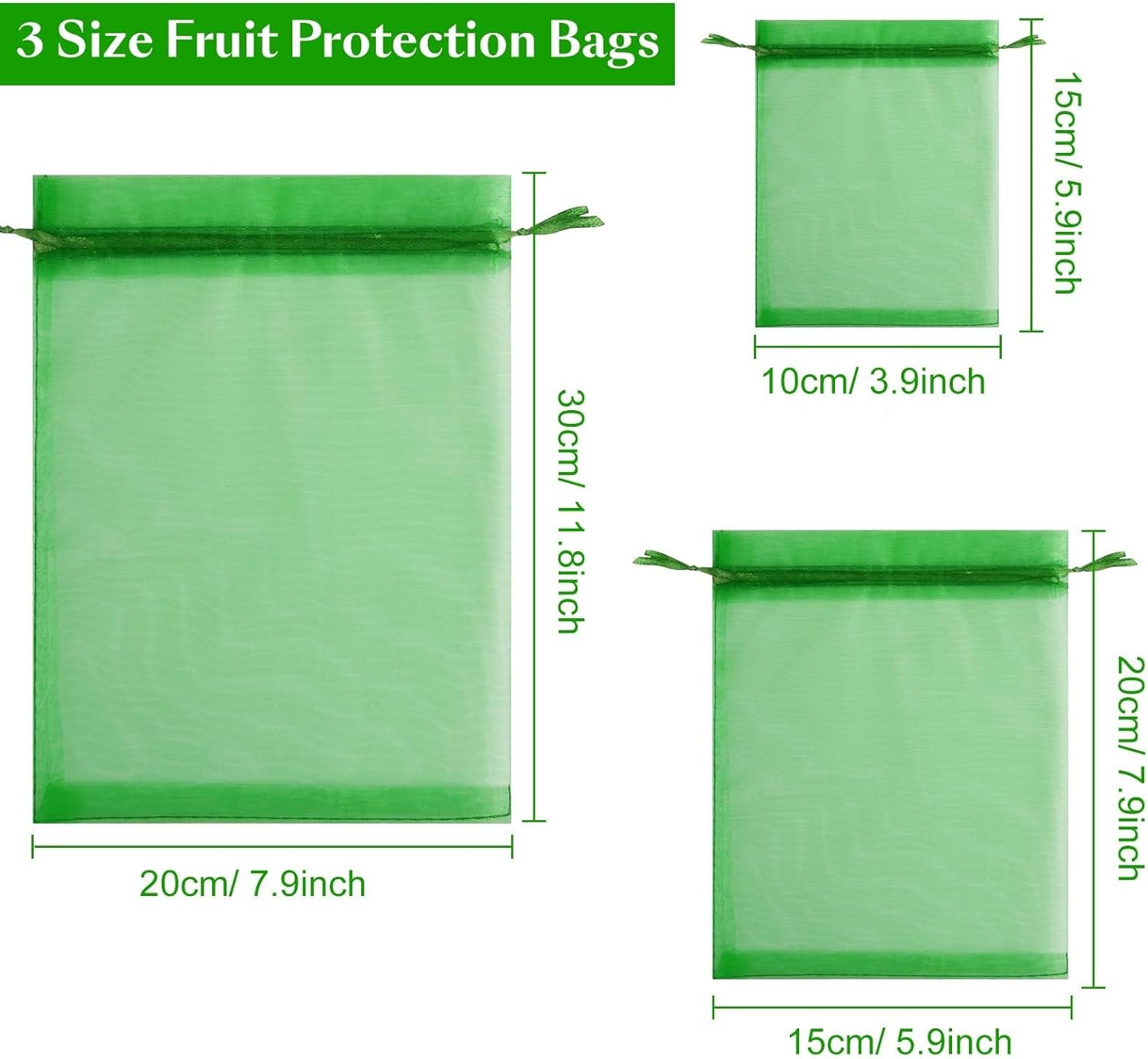 ZANZER 45 Pieces Fruit Protection Bags 3 Sizes Fruit Netting Bags for Fruit Trees Garden Netting Bags with Drawstring Fruit Cover Mesh Barrier Bag for Fruit Plant Flower image number 6