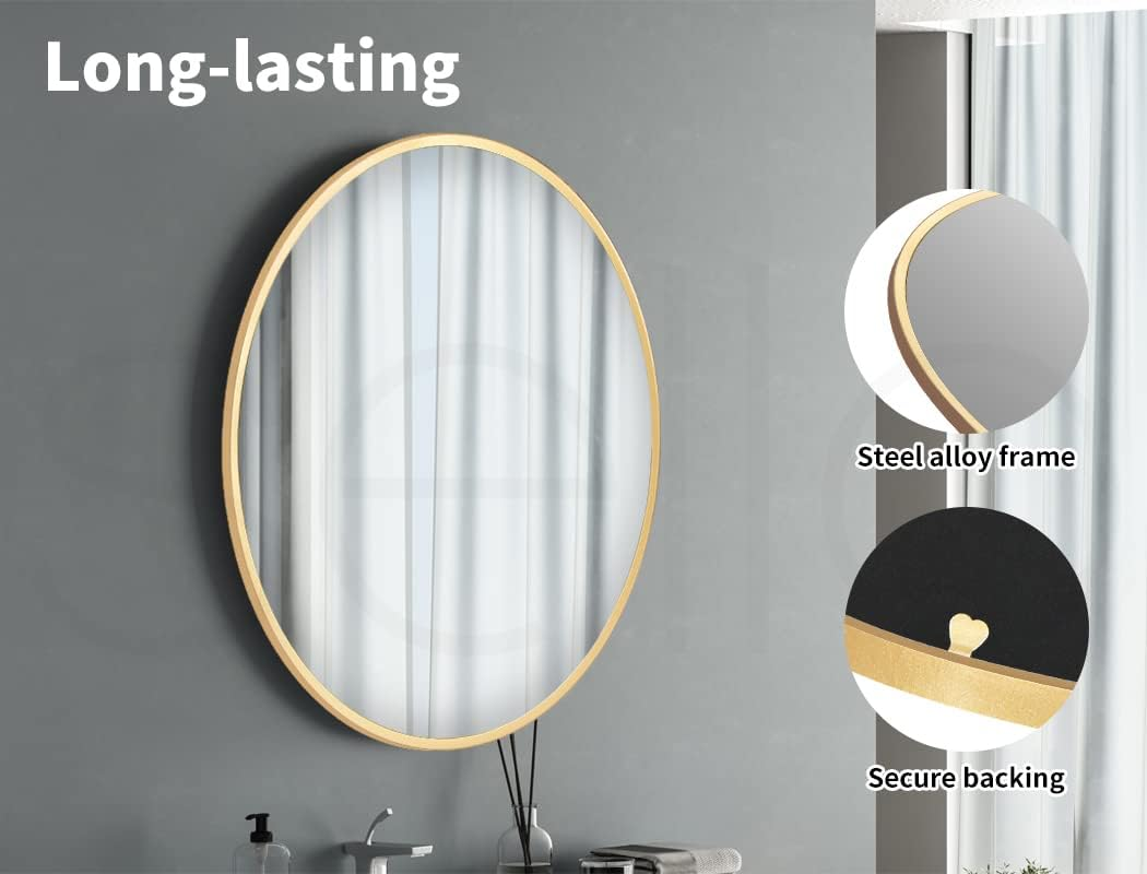 Yezi Home round Wall Mirror Vanity Bedroom Hanging Decor for Bathroom Makeup Shower Room Gold Metal Framed 50CM Dia image number 1