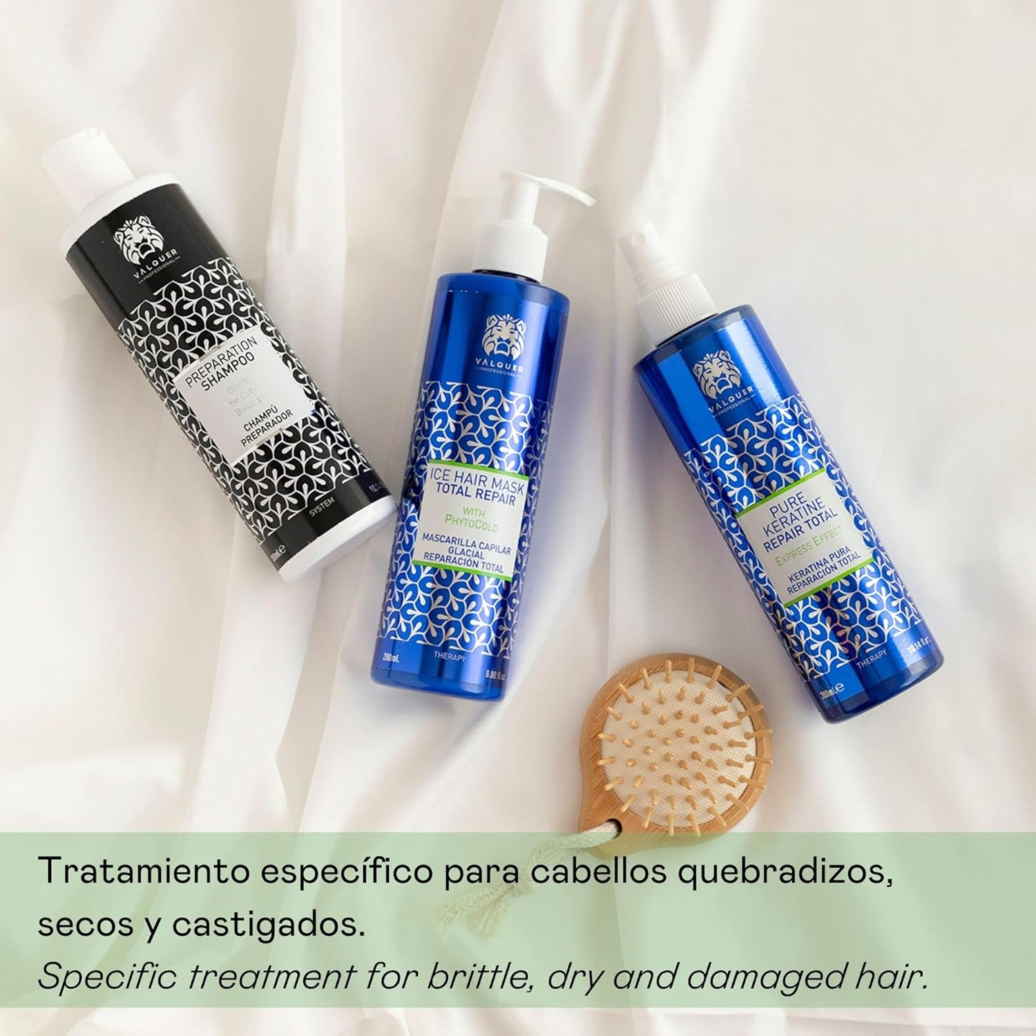 Valquer Damaged Hair Repair Treatment - Pack of Preparation Shampoo + Keratin + Ice Hair Mask - Repair Pack for Strongly Damaged Hair