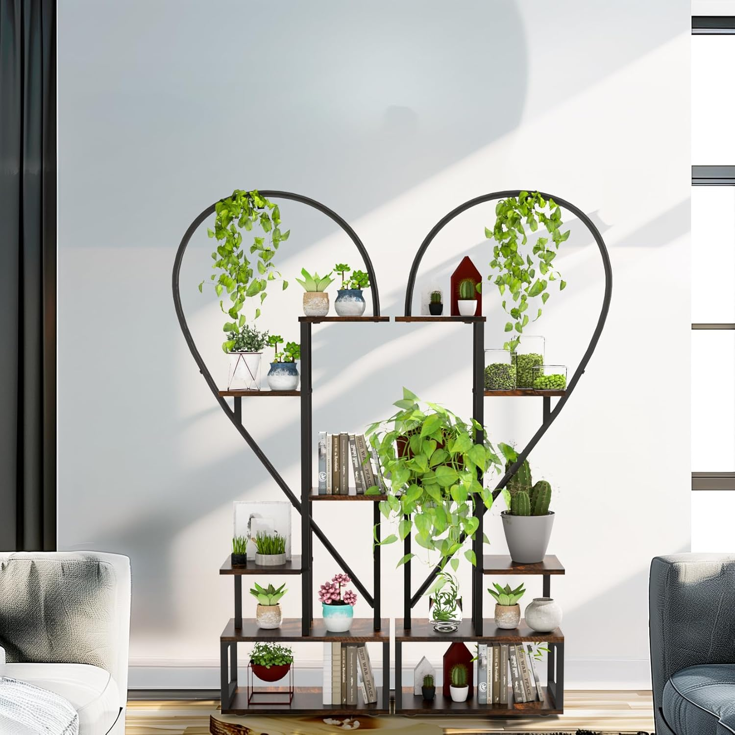 Metal Plant Stand Indoor: 6 Tier Plant Shelf Creative Heart Shape Flower Stand Ladder Plant Holder for Home Patio Lawn Garden (2 Pack) image number 6