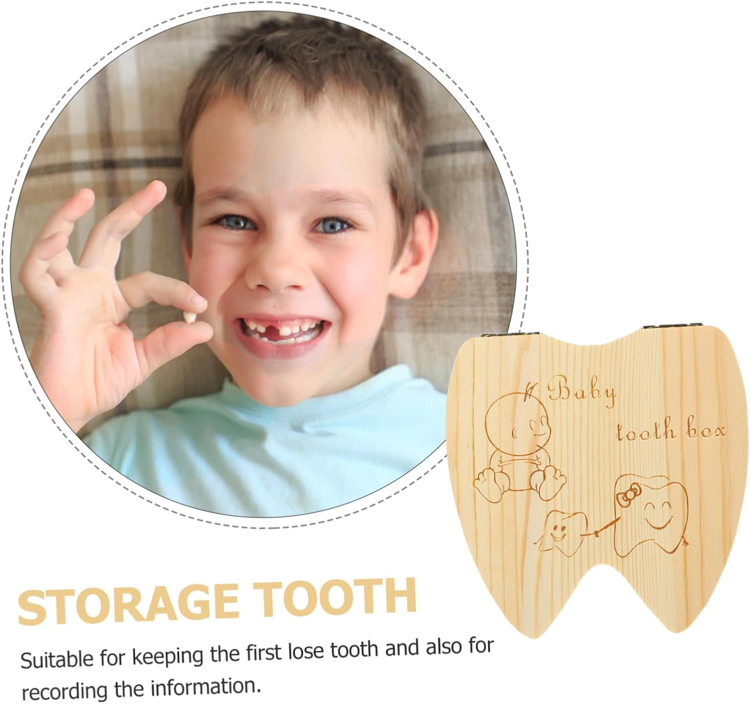 Wooden Teeth Keepsake Box Tooth Fairy Holder for Kids Organizer Childrens Natural Wood image number 3