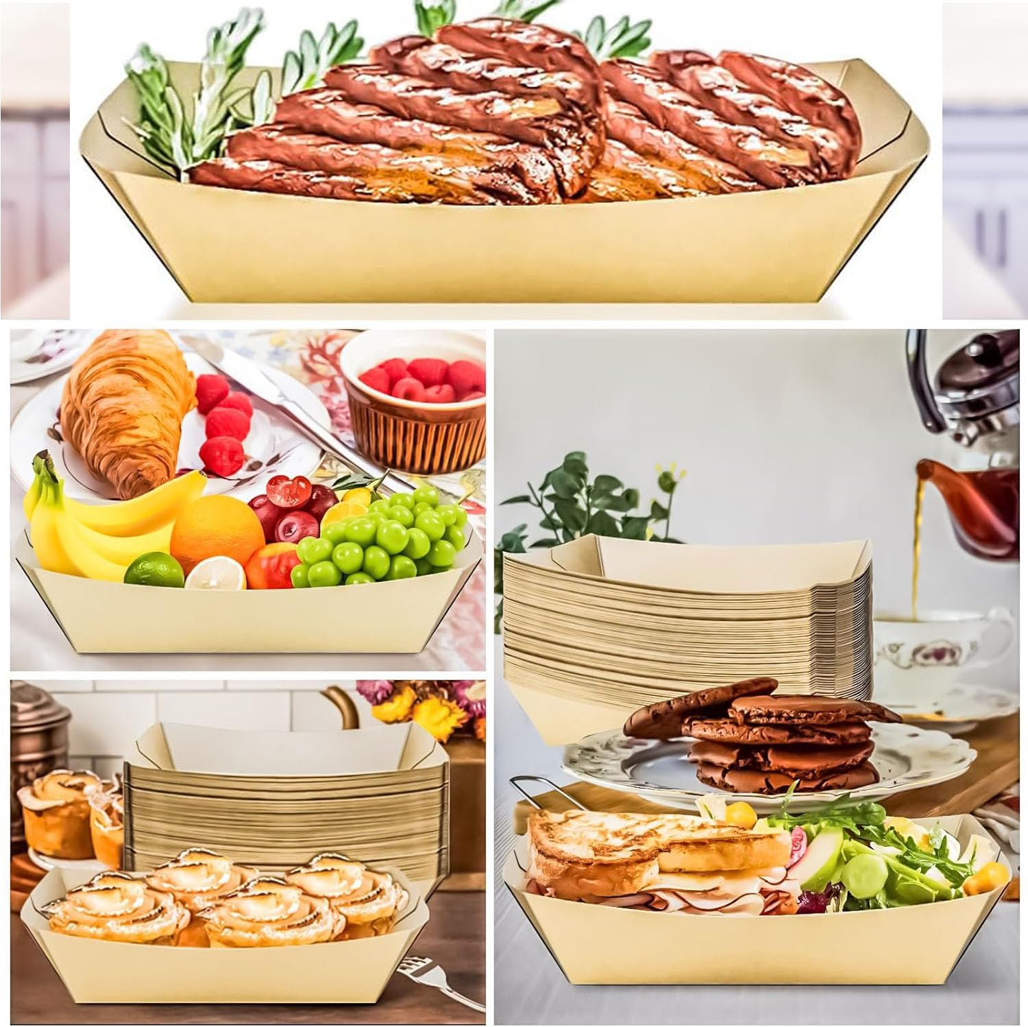 Paifeancodill Paper Hot Dog Tray, 100 Pcs Disposable Kraft Paper Food Tray, Hot Dog Boats Grease Proof Food Boats, Disposable Food Serving Trays, Take Out Food for Hot Dog Nacho French Fries (19.5 Cm) image number 5