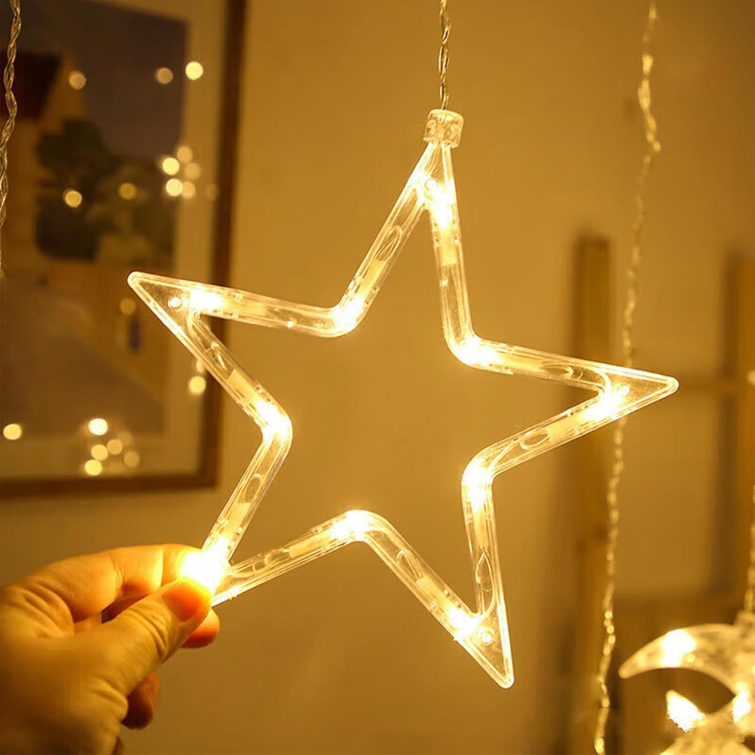 Christmas Window Lights Hanging Stars Warm White Battery Operated for Window Door Interior Wall Decoration image number 2