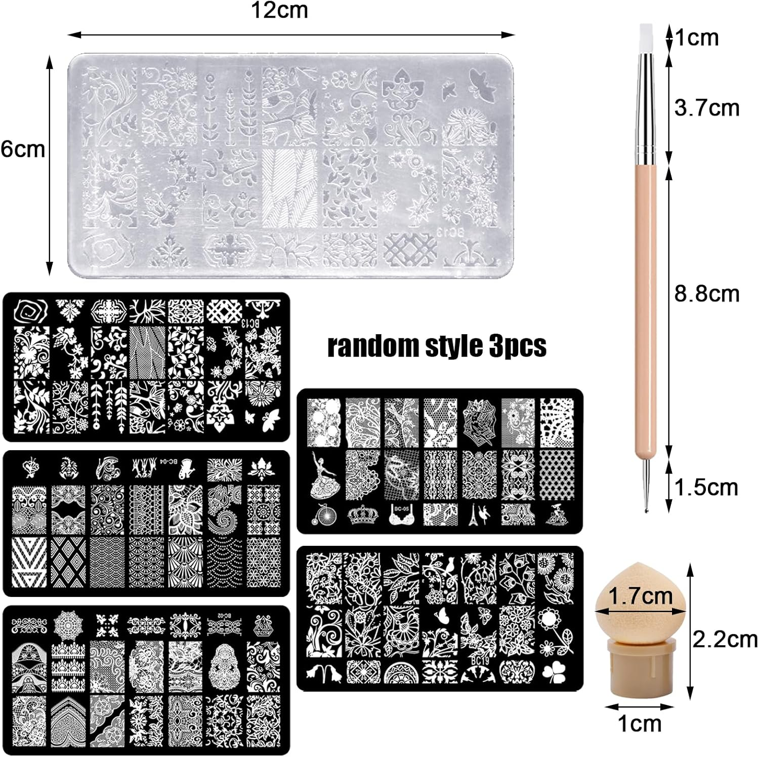 TYXHXTF Pack of 9 French Nail Stamp Kit,Nail Art Stamping Templates Manicure Tool Kit,Nail Art Jelly Stamper with Silicone Cushion,Nail Stamp,Gel Nail Polish Set for Diy Nail Art Designs image number 2