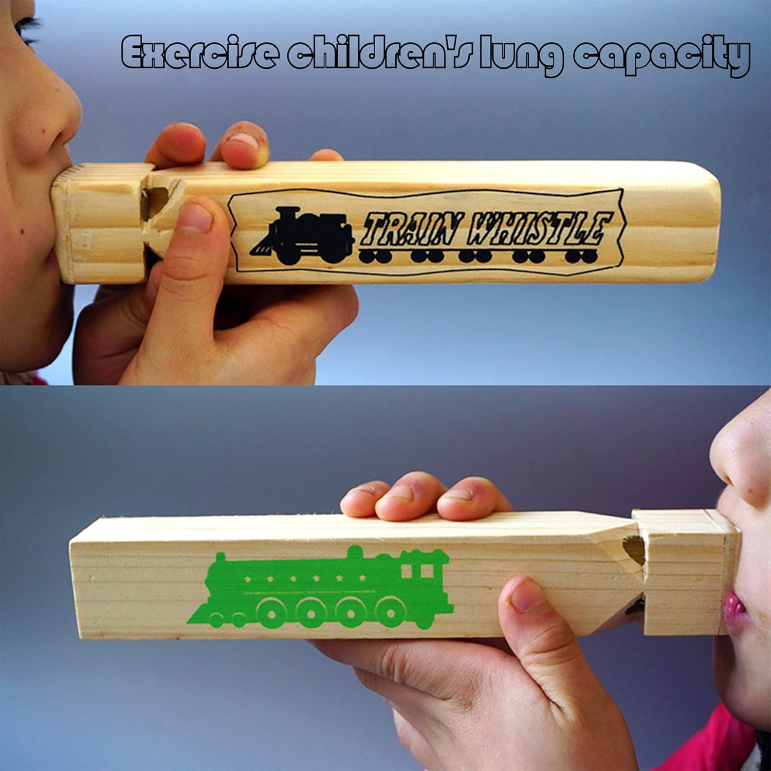 MYUBWTF Solid Wood Train Whistle 4 Tones, Noisemaker Toys and Conductor Whistle for Birthday Party Carnival Prize Game Cheering Prop or Educational image number 4