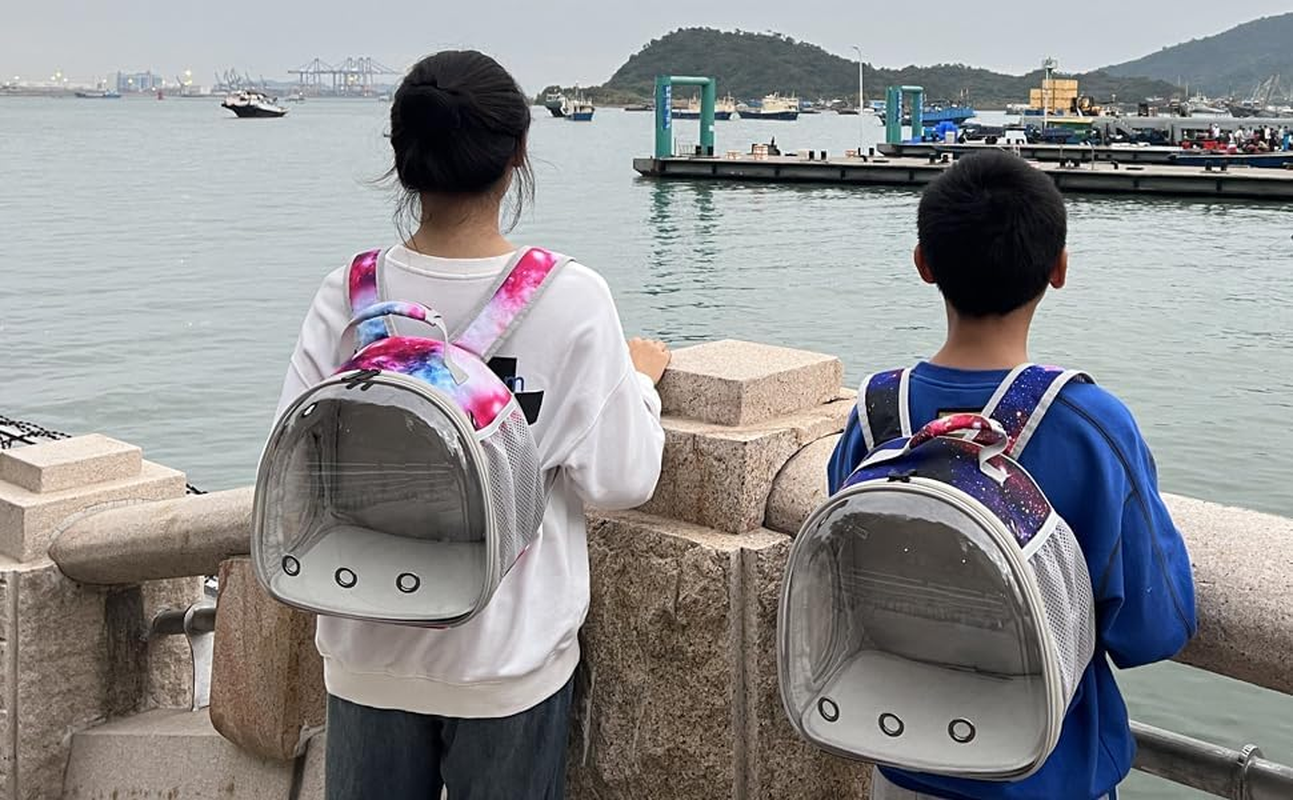 Pimoka Bunny Carrier Backpack with Space Capsule Clear Bubble Window - Portable Small Animal Backpack Travel Pet Carrier Galaxy for Guinea Pig Rabbit Bearded Dragon Rat Lizard Hamster (Galaxy Pink) - Blue image number 1