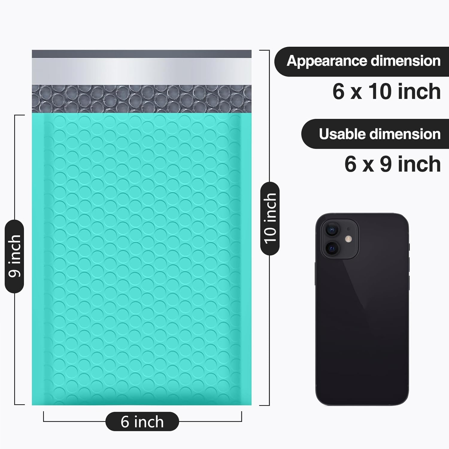 Bubble Mailers 6X10 Inch Teal 25 Pack Usable Size 6X9 Padded Envelopes Small Business Mailing Packages Opaque Self Seal Adhesive Waterproof Boutique Shipping Bag for Jewelry Makeup Supplies image number 5