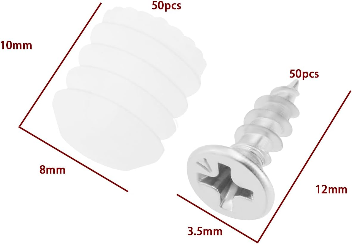 VGOL 50 Sets Plastic Hinge Dowel Inserts Kits for Cabinet Furniture Repairing Compatible with Blum Hinges Plastic Dowel Iron Nickel Plated Screw