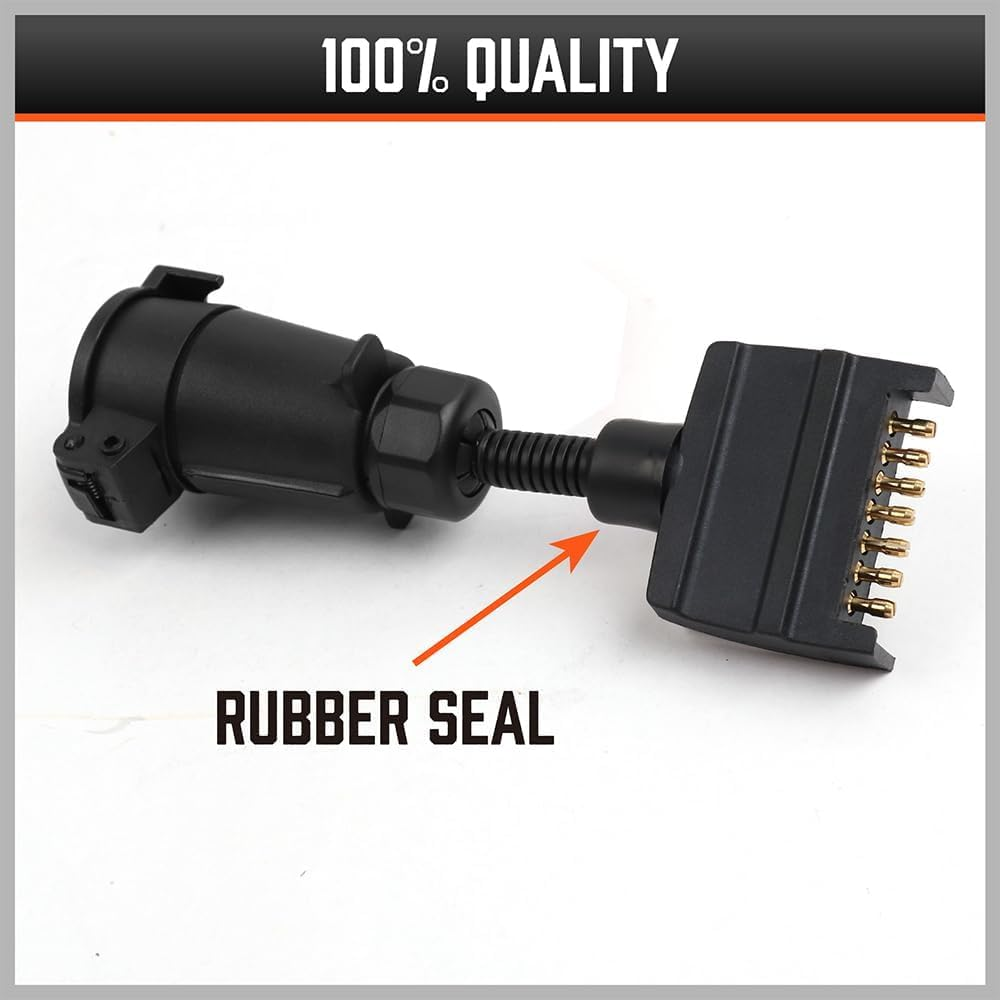 7-Pin Flat Male to 7-Pin round Female Trailer Plug Adapter &ndash; Caravan Towing Connector with Rubber Seal for Trailer, Boat, RV, Camper, Weatherproof Flexible Design image number 4