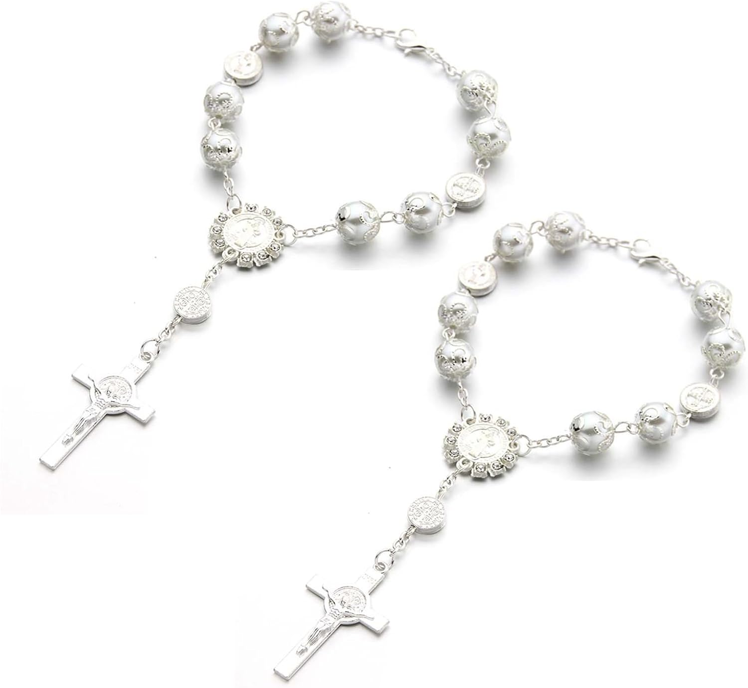 Ziciner 2 PCS Car Rosary for Rearview Mirror, Personalized Blessing Rear View Mirror Hanging Decors, Auto Rearview Mirror Rosary Pendant, Car Interior Hanging Accessories (Silver) image number 3