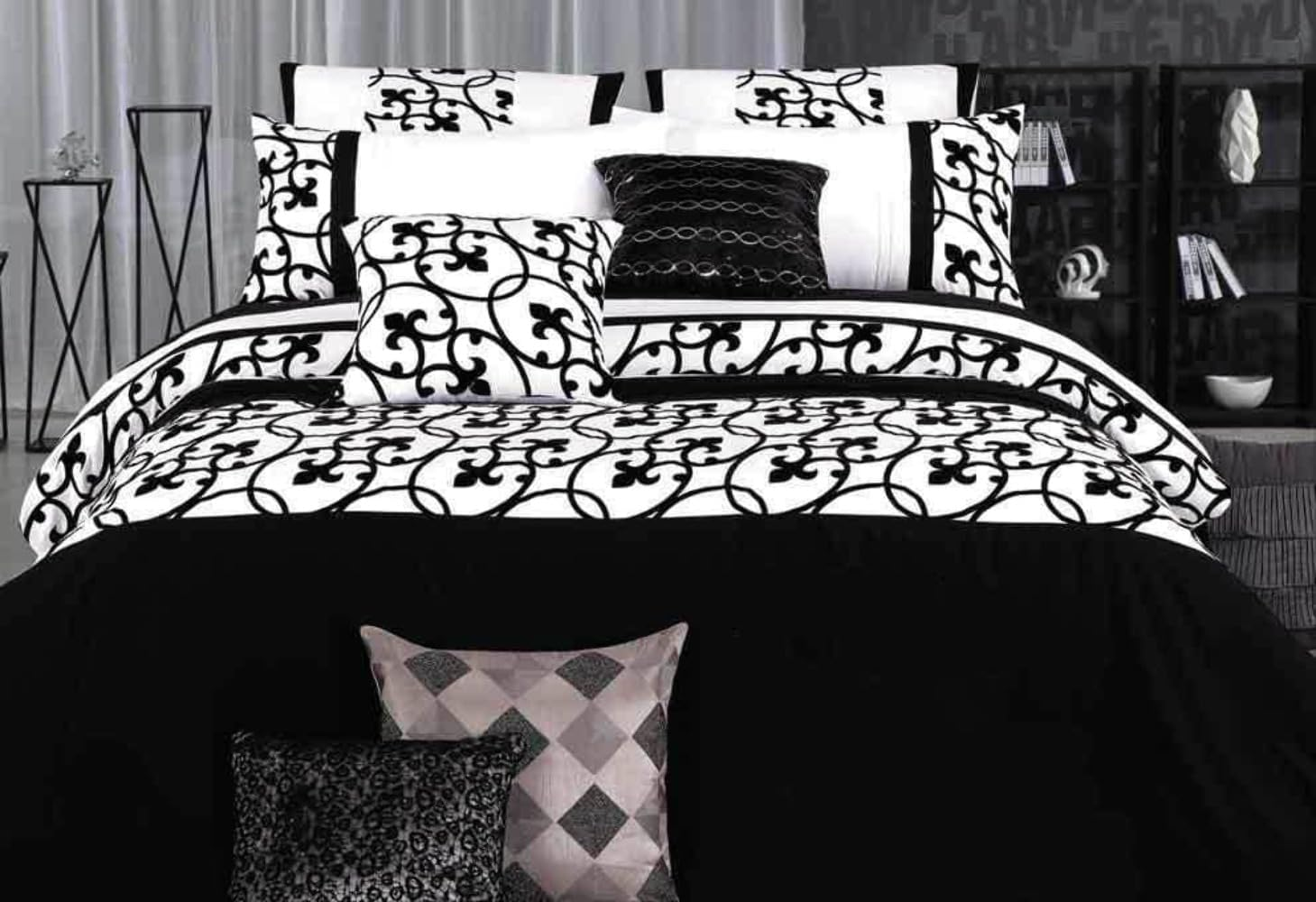 Luxton Lyde Black White Quilt Cover Set, Textured Pintucking Designed 3Pcs Duvet Cover Set (King Size)