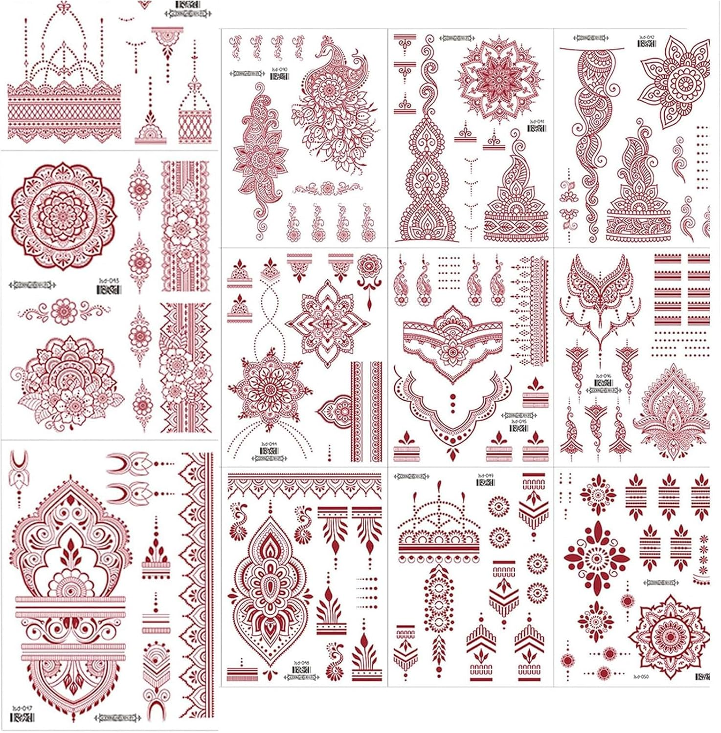 12PCS Brown Red Lace Temporary Tattoos Waterproof Fake Tattoos Temporary Tattoo Kits Mandala Flower Tattoo Stickers Women Girls Arm Body Art Indian Red Tattoo Stickers Suitable for Women Girls image number 3