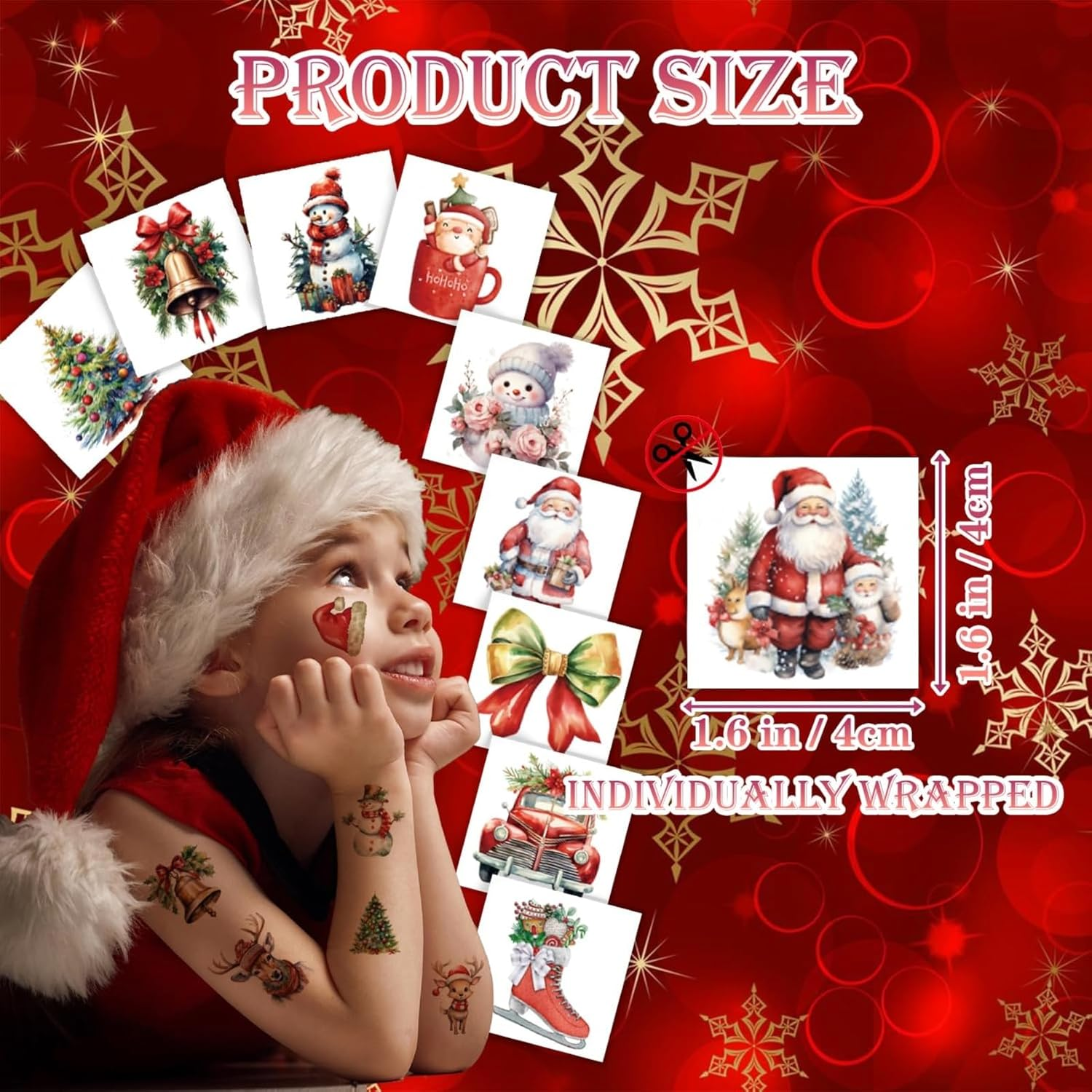 Itadaku 10 Sheets Christmas Temporary Tattoo Stickers, Santa Claus, Tree, Reindeer Patterns, Suitable for Boys and Girls, Great for Gifts, Party Favors, Decorations image number 2