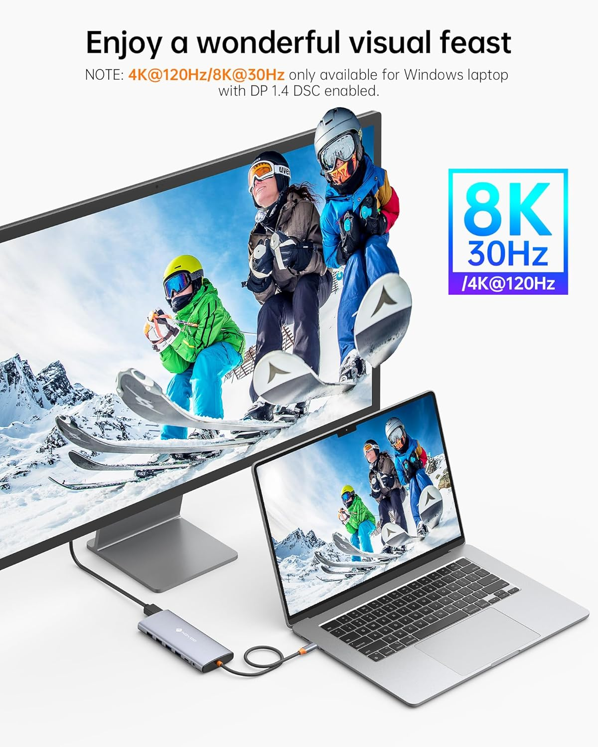 NOVOO 14 in 1 USB C Laptop Docking Station Triple Display - Dual 4K60Hz HDMI, 8K30Hz DP, 100W PD, RJ45, SD/TF, Audio - Multiport Hub for Macbook/Dell/Hp/Lenovo - 14-In-1 image number 4