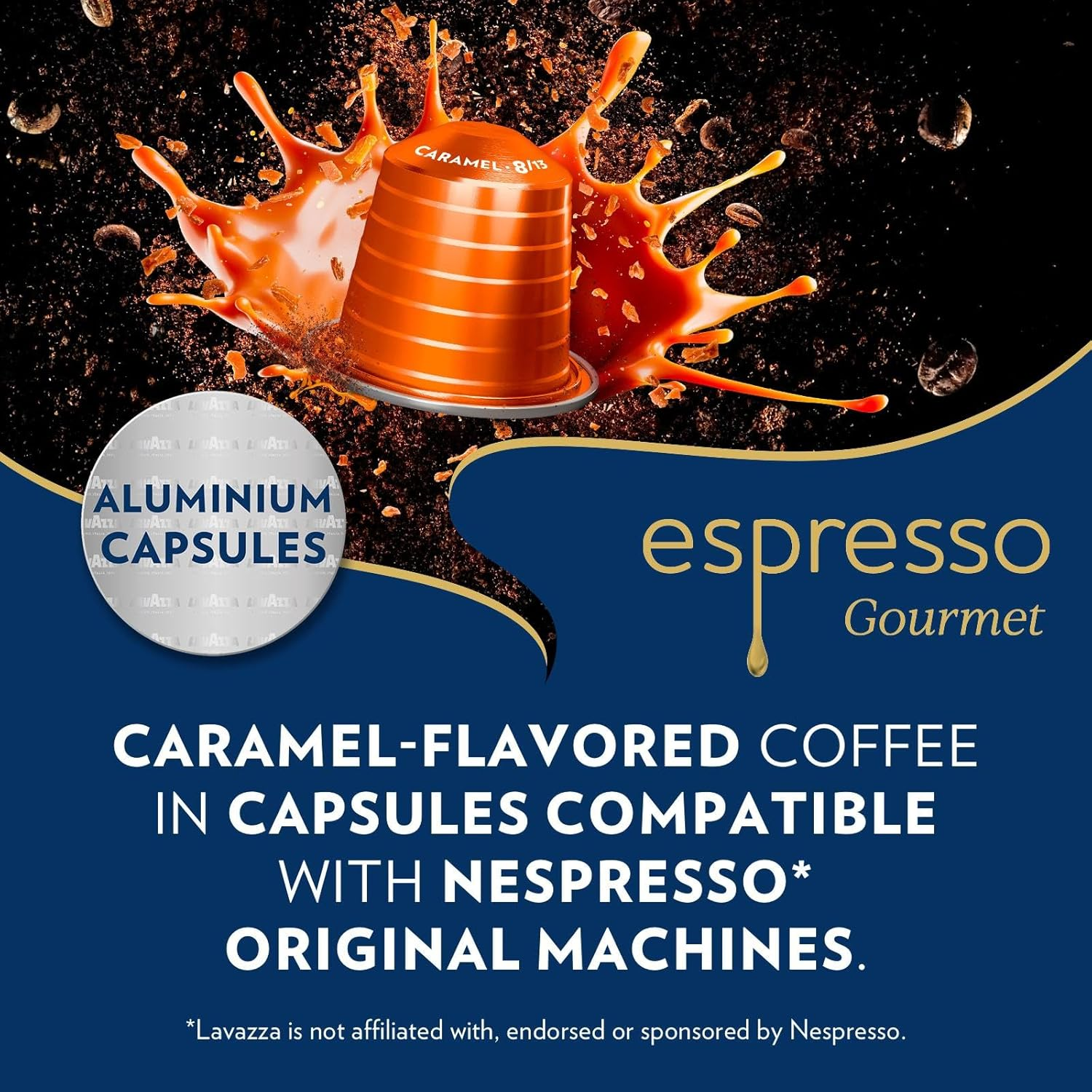 Lavazza, Espresso Gourmet Caramel, 100 Aluminium Capsules Compatible with Nespresso* Original Machines, with the Natural Aroma of Caramel, 100% Arabica, Intensity 8/13, Medium Roasting image number 2