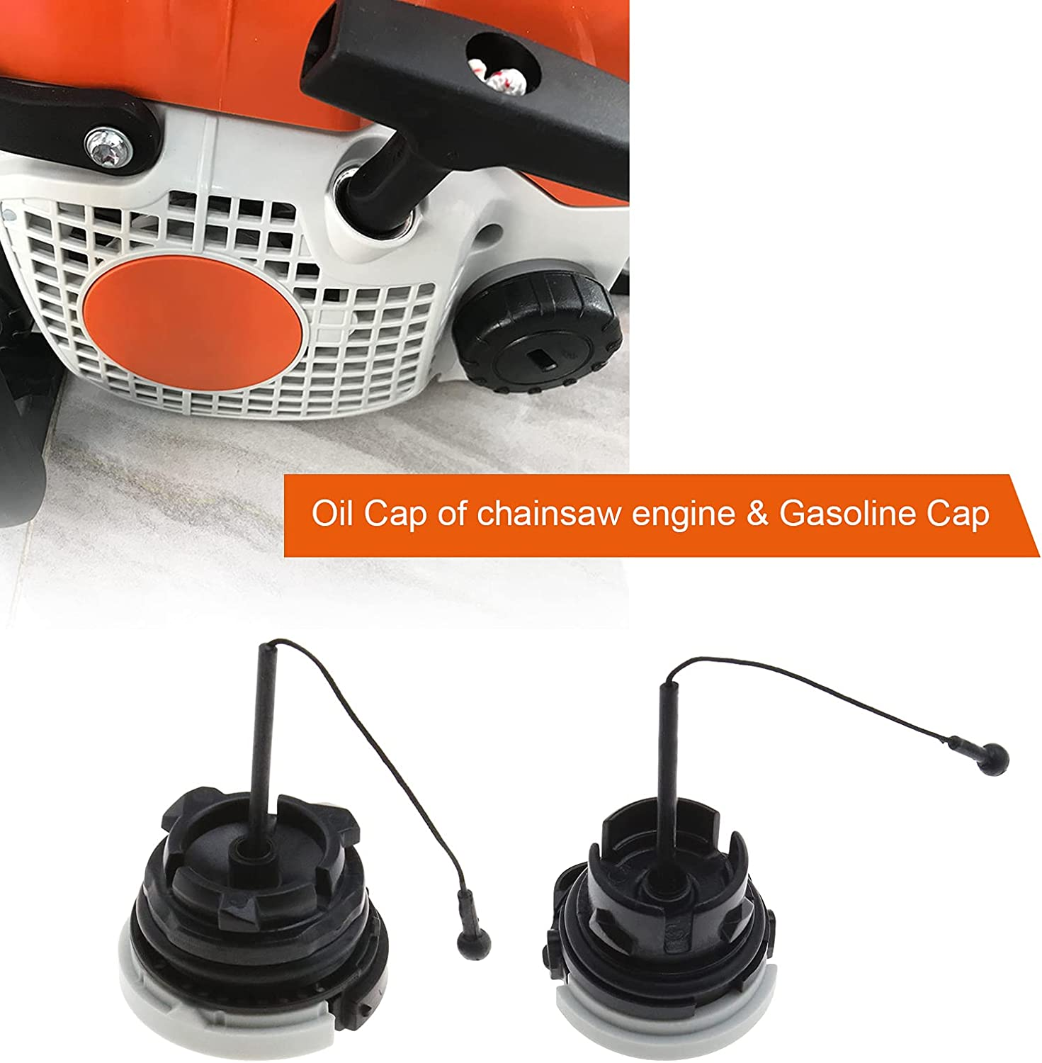 Emsea Pair of Gas Fuel Oil Cap Chainsaw Replacement Parts 0000 350 0537/0000 350 0533 Compatible with STIHL MS171 MS181 MS211 MS250 image number 3