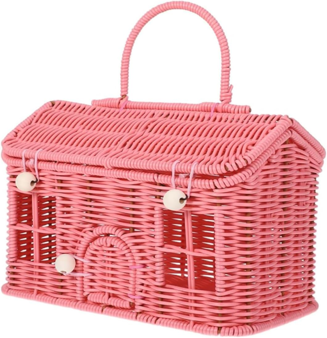 House Shaped Storage Basket with Lid, Hand Woven, Featuring a Folding Handle, Ideal as a Shelf Organizer, It Holds Blankets, Toys, and More, Blending Functionality with Farmhouse Charm image number 2