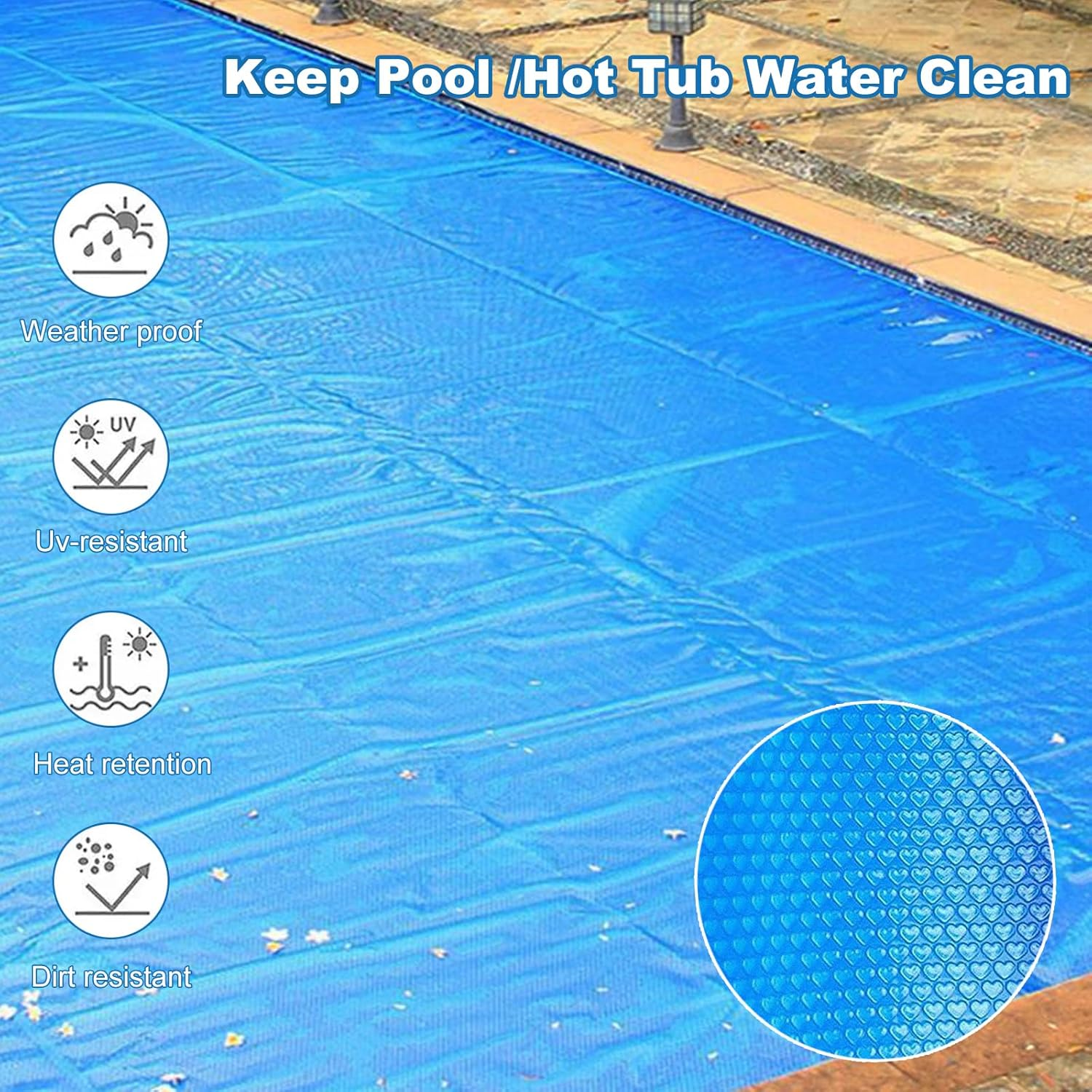 Pool Cover, 2.2 X 1.5/2.6 X 1.7/3 X 2M PE Micron Bubble Solar Isothermal Swimming Pool Cover, Cuttable Reduced Evaporation Protective Swimming Pool Blanket for Outdoor (220 X 150Cm) image number 3