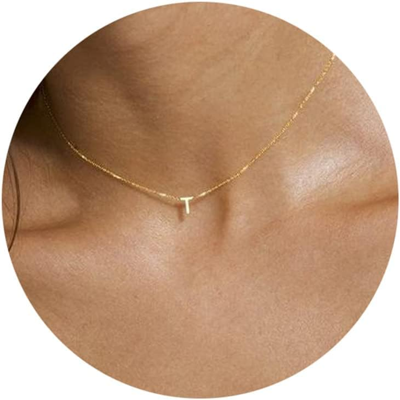 Gold Initial Necklace for Women Girls Dainty Choker Letter Necklace - Gold Initial B image number 3