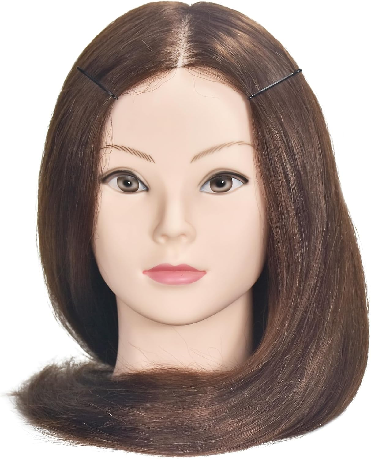 Mannequin Head 20"-22" Female 80% Human Hair Hairdresser Cosmetology Mannequin Manikin Training Head Hair Doll Head with Table Clamp Holder image number 6
