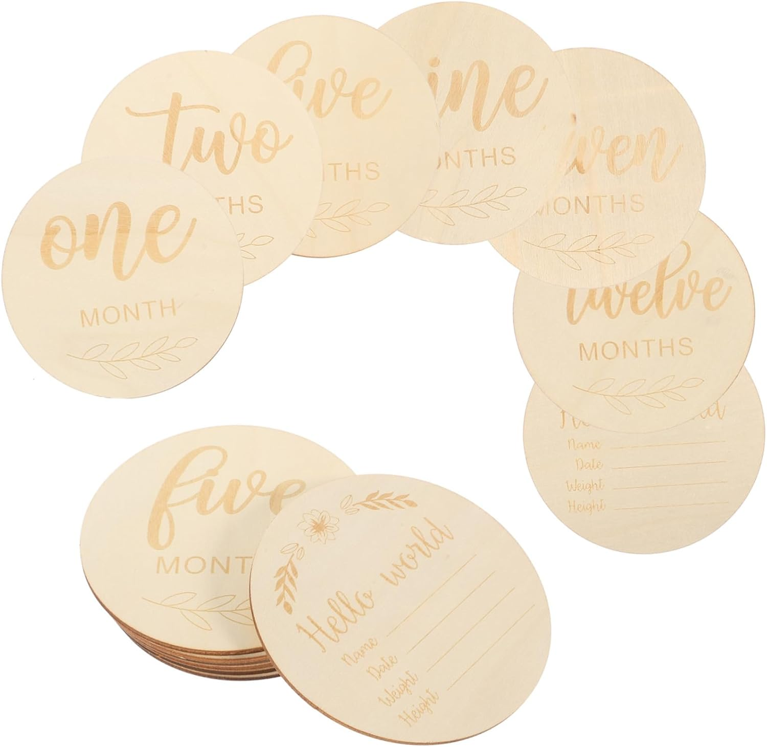 DOITOOL 14Pcs Laser Engraved Wood Chips Milestone Wooden Circles for Newborn Photo Props Months Signs Birth Announcement Cards image number 3