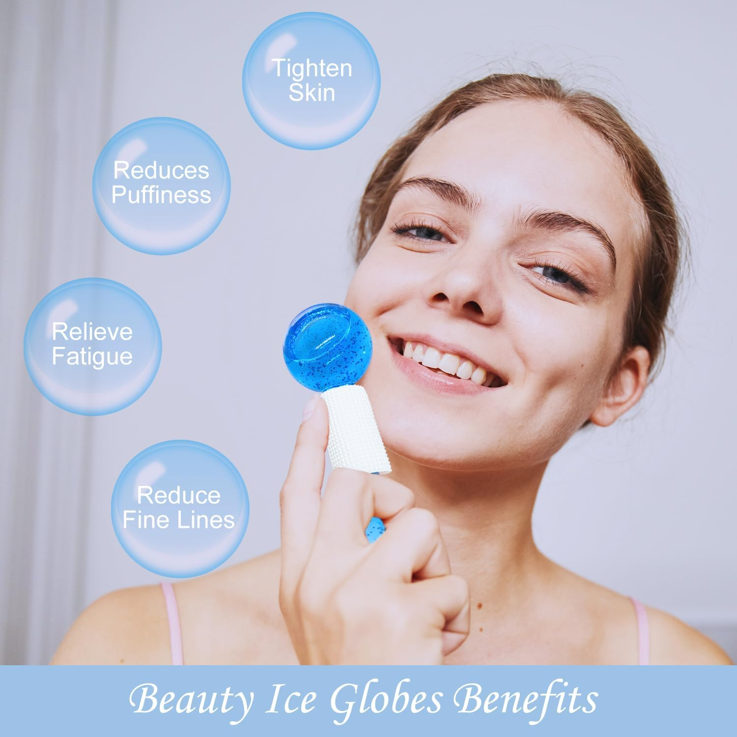 Ice Globes for Facials, 2PCS Cooling Ice Balls for Face, Ice Roller for Facial Massager, Freezer Safe and Highly Effective Ice Globes Tool for Face and Eyes, Daily Beauty, Reduce Puffiness (Blue) - White image number 6