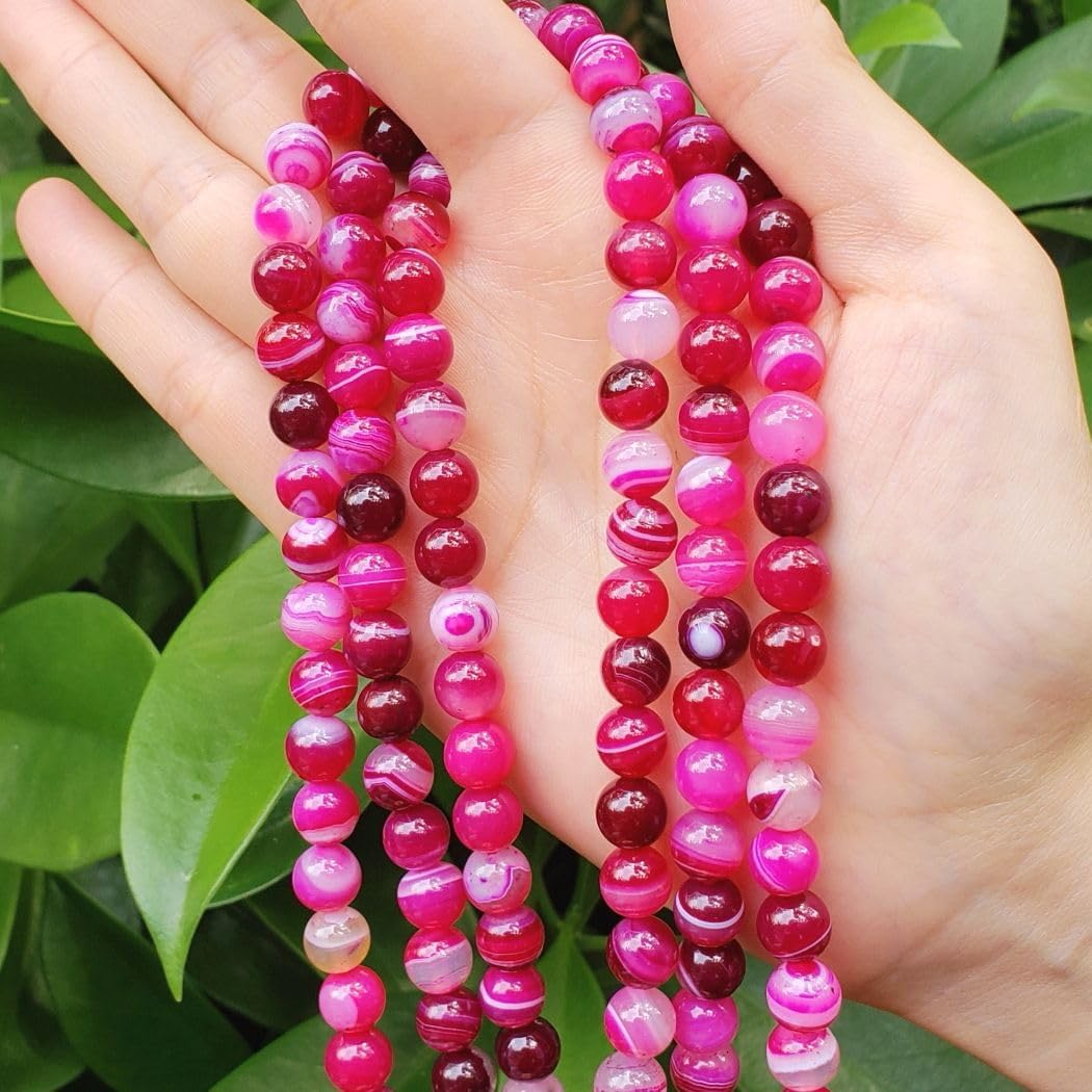 1 Strand Adabele AAA Natural Banded Fuchsia Red Agate Healing Gemstone round Loose Beads 6Mm Gem Stone Spacer (58-62Pcs) for Craft Jewelry Making5-6 image number 5