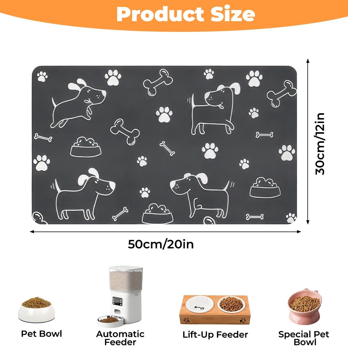 Cat Food Mat, 30 X 50 Cm, Non-Slip Feeding Bowl Mat for Pets, Absorbent Quick-Drying Feeding Mats, Non-Slip Dog Bowl Mat, for Cats and Dogs Mat, Cat Bowl