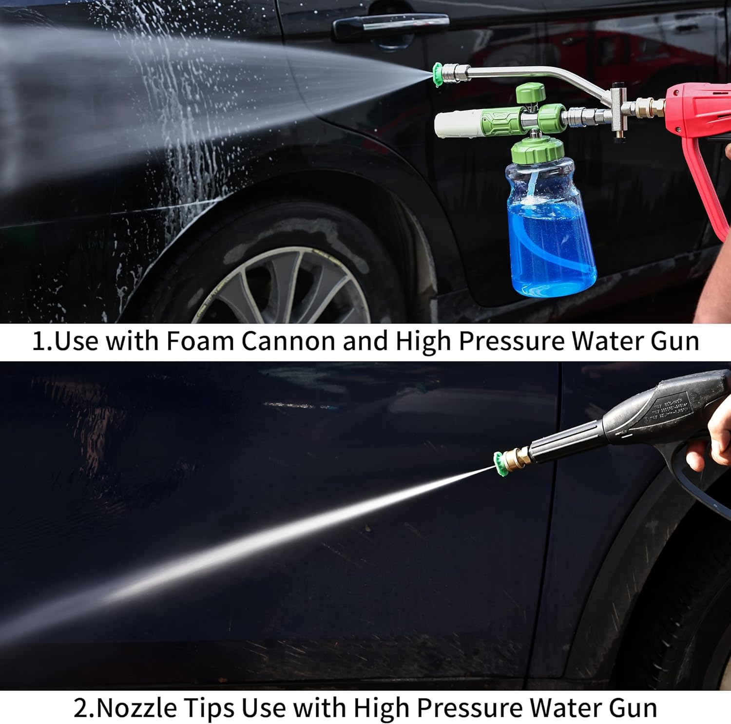 Foam Cannon Dual Connector Accessory,Pressure Washer Double Tip Attachment for Foam Blaster with 7 Power Washer Sprayer Nozzles, 1/4" Quick Connect, 3600 PSI image number 5