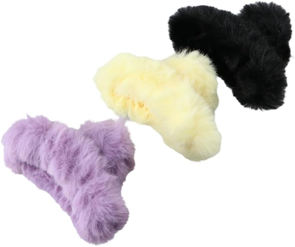 3Pcs Plush Hair Claw Korean Style Solid Color Hair Clip Sweet Plush Hair Accessories Autumn Winter Plush Ponytail Headwear Decoration image number 3