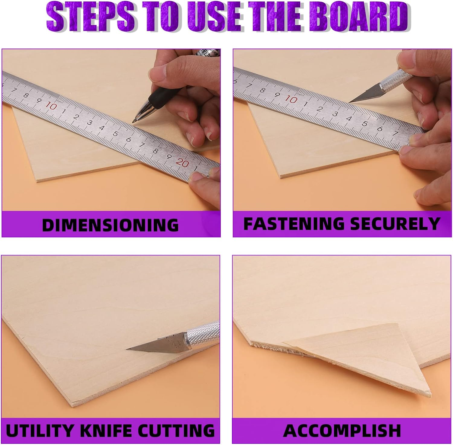 Swpeet 16Pcs 3 Sizes Basswood Sheets Kit - 7.87 Inch and 11.8 Inch Square Thin Wood Plywood Board with Trimmer Pen Knife - Natural Unfinished Wood for Crafts image number 6