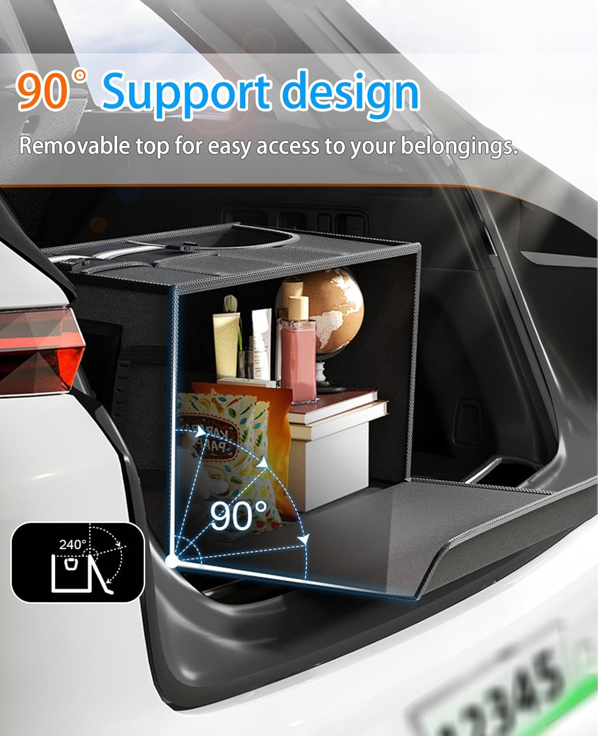 72L Car Trunk Organizer, Collapsible Car Storage Container with Lid, Multi Compartments Car Storage Organizer with Reflective Strip for SUV, Truck, Sedan (Beige) image number 2