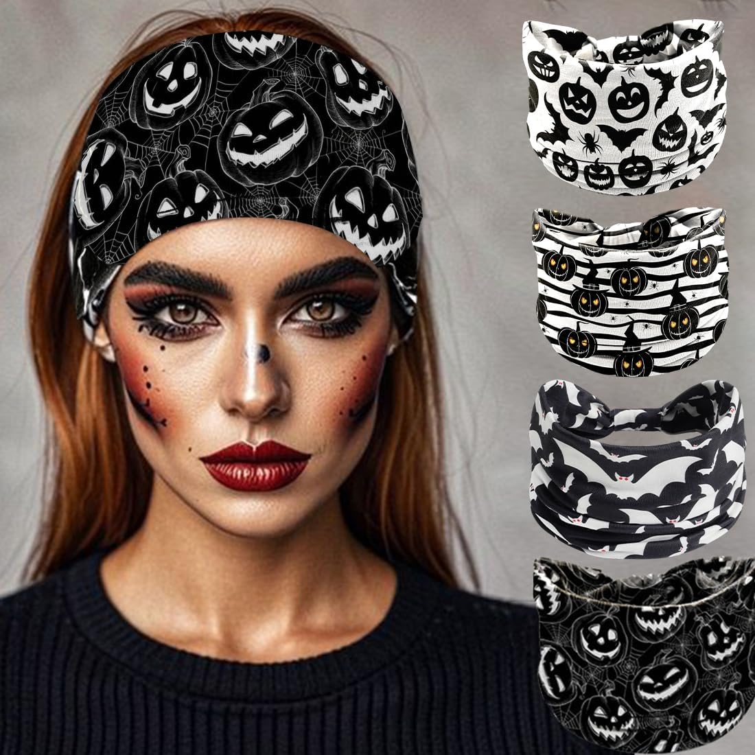 ZORVYN Pack of 4 Halloween Hair Bands, Women'S Headband, Wide Elastic Hair Bands for Women, Scary Costume Accessory image number 2