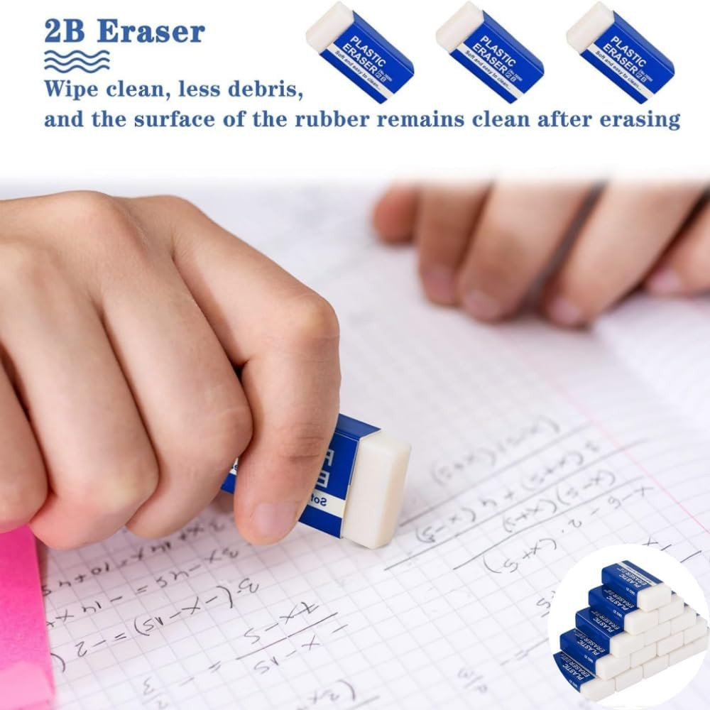 DACUAN 2B Erasers Bulk, 30 Pcs Pencil Eraser, White Eraser, 2B Soft Rubbers Erasers for School Office Supply Stationery Sketching Writing Painting (4 X 2 X 1Cm) image number 2
