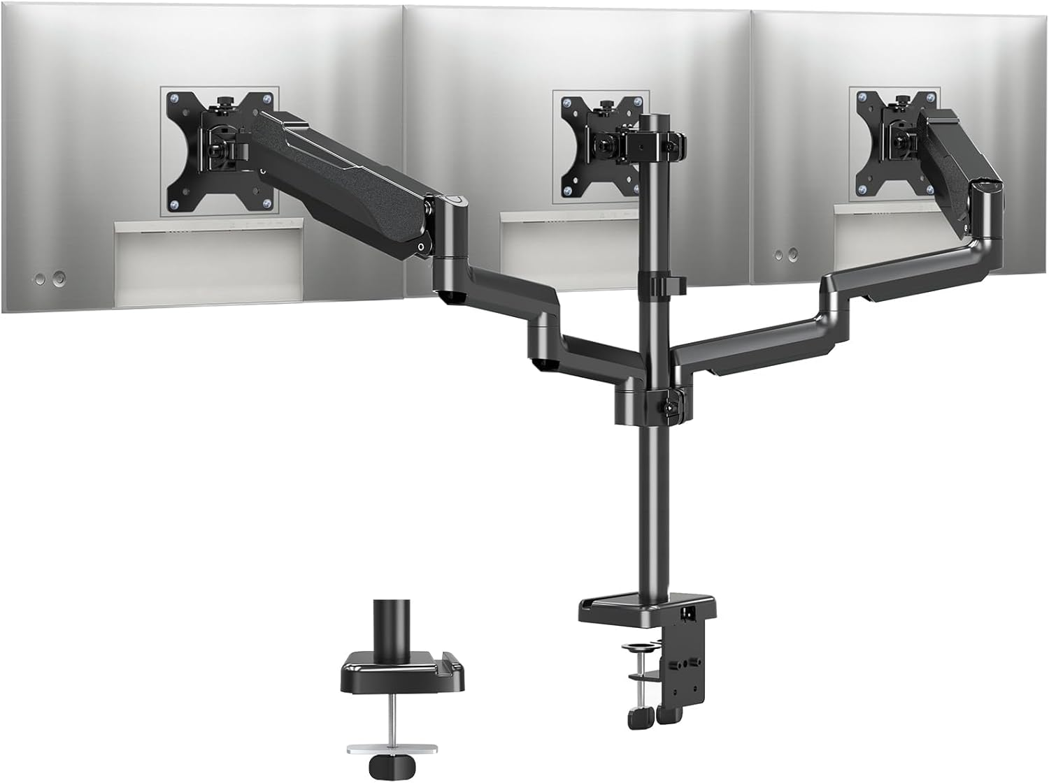 MOUNTUP Triple Monitor Stand Mount - 3 Monitor Desk Mount for Computer Screens up to 27 Inch, Triple Monitor Arm with Gas Spring, Heavy Duty Monitor Stand, Each Arm Holds up to 19.8 Lbs, MU0006 image number 4