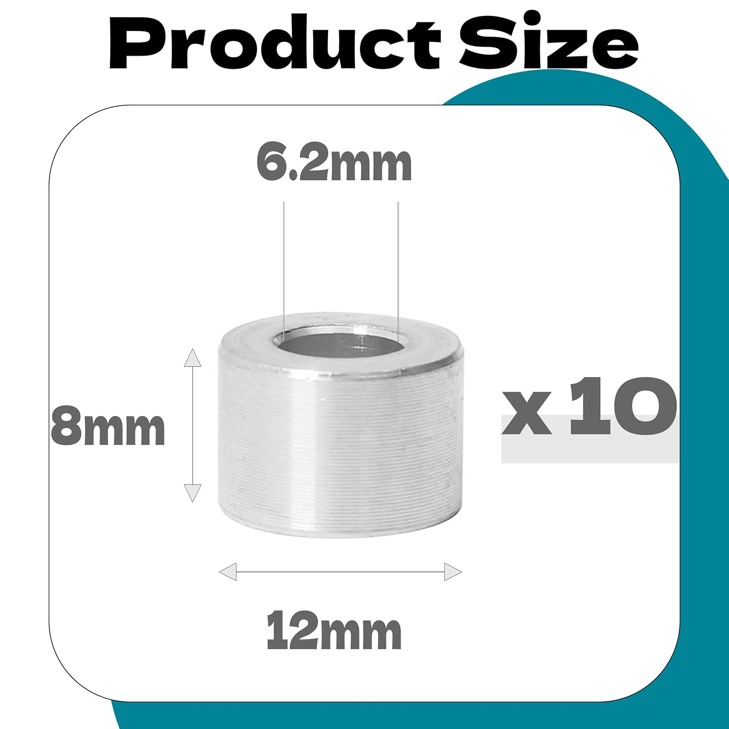 Zhooooonglf 10Pcs M6 Aluminum Spacers, Metal Spacer Aluminum round 6.2Mm ID X 12Mm OD X8Mm L Thickness Screw Standoff for M6 Screw Bolts Silver image number 1