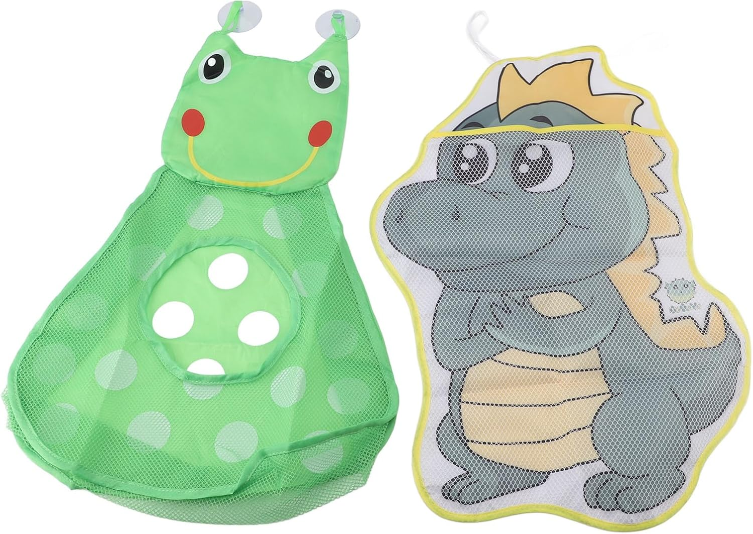 2Pcs Mesh Bath Toy Bag Cute Bathtub Toy Holder, Bath Toy Storage Net Bag, Shower Toy Holder, Mesh Bag for Bath Toys, Kids Bath Toy Net Organizer Dinosaur & Frog Pattern
